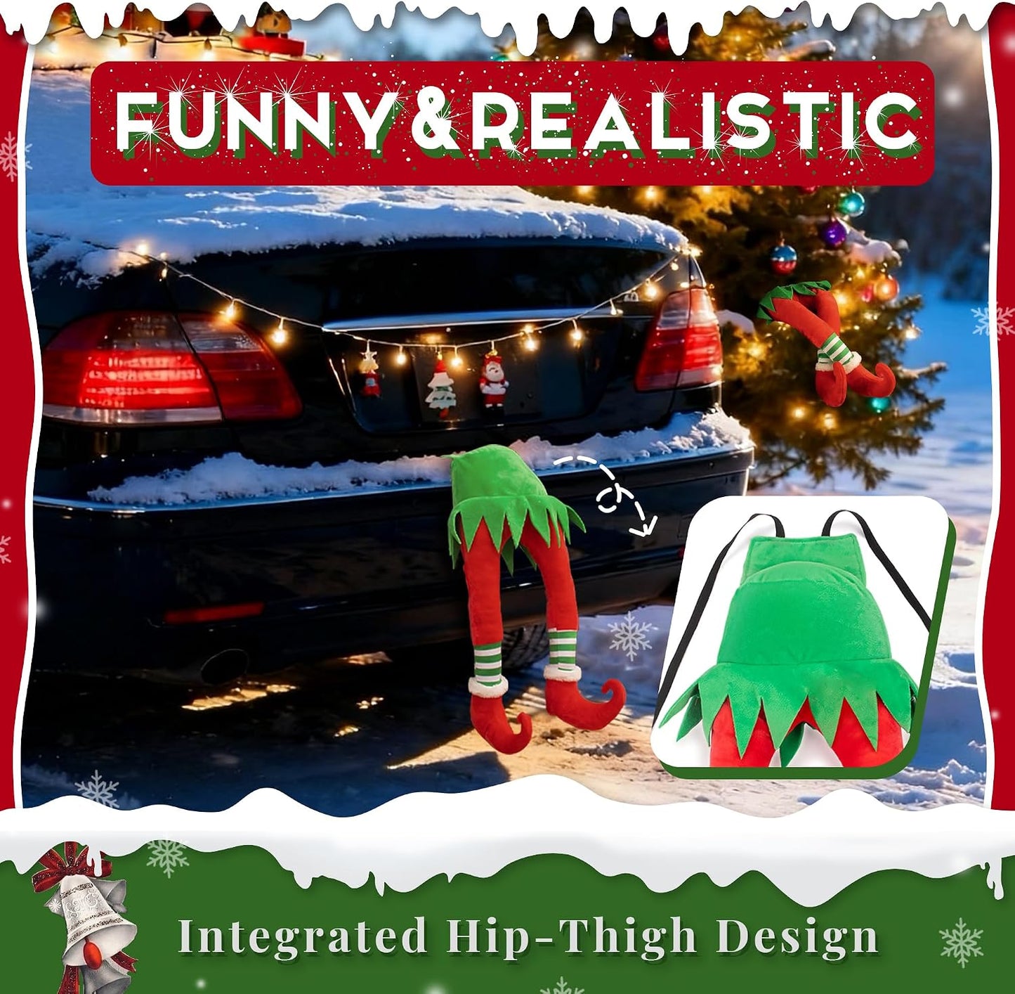 22 Inch Christmas Stuffed Elf Legs for Trunk of Car and Tree Decorations, Hanging Santa Legs Christmas Car Auto Accessories Decor Indoor Outdoor, Pack of 1