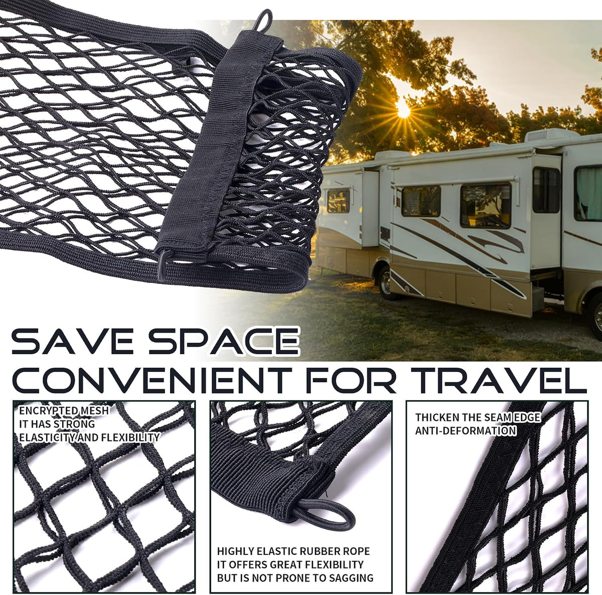 JINGKE 2 Pcs Small Cargo Net Pocket Elastic Mesh Netting Car Mesh Pouch with Screws and Hooks for Trunk RV Boats Home Cargo Storage (21.7'' x 9.8'')