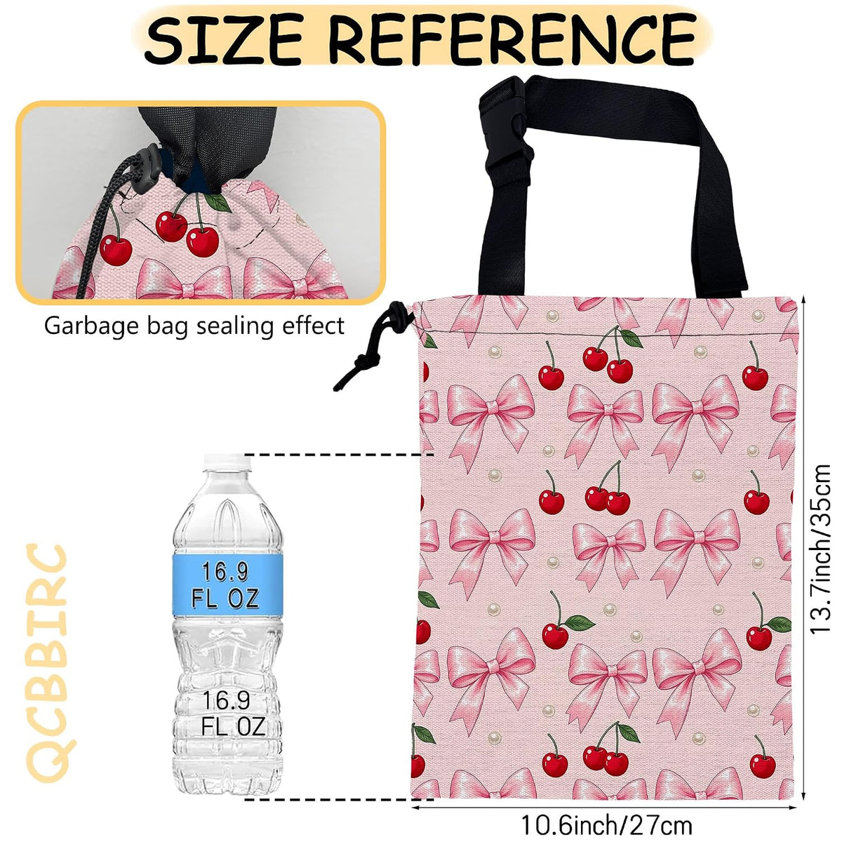 Car Trash Bag Waterproof Hanging Car Garbage Bag Pink Bow Cherry