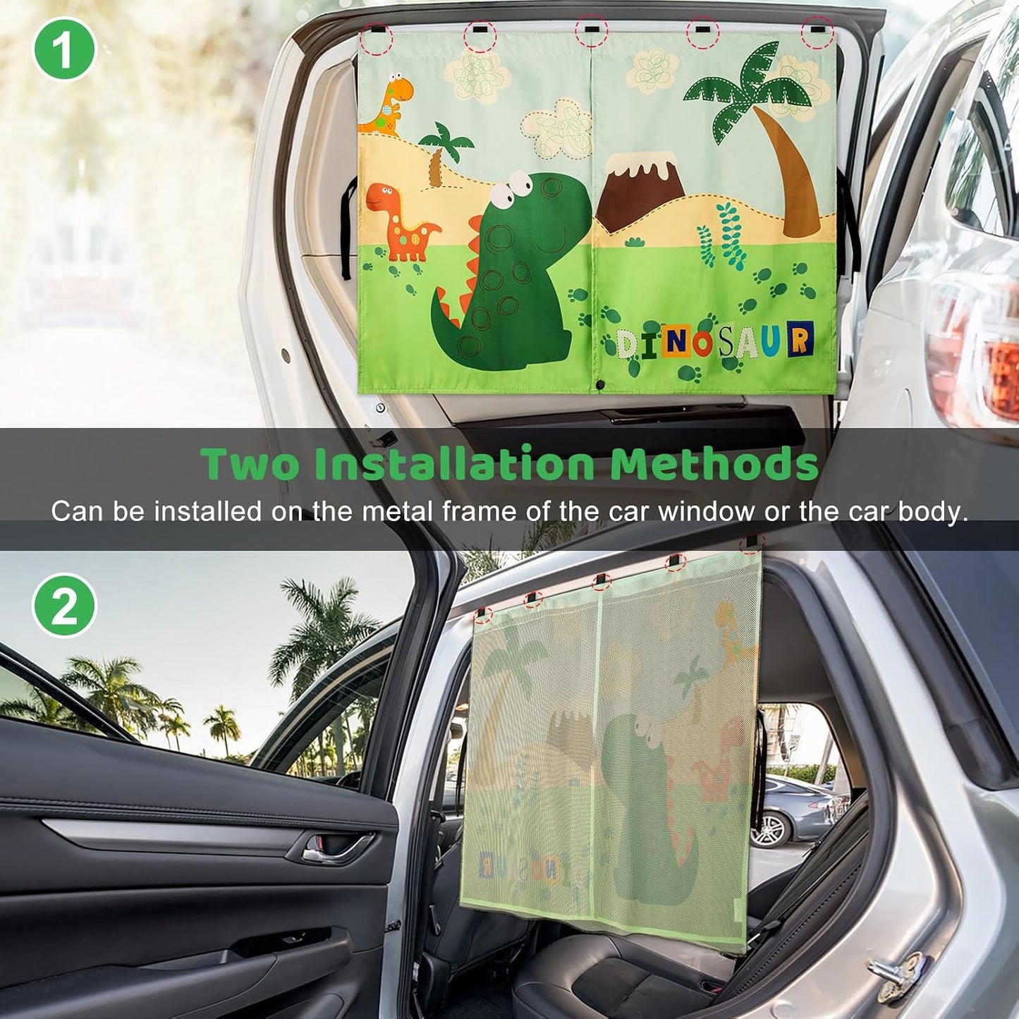 Car Window Shades with Cute Patterns, 2pcs Magnetic Car Curtains for Privacy Protection Full Covers/Half Shade Options, Auto Sunshades Sunglare/UV Blocker