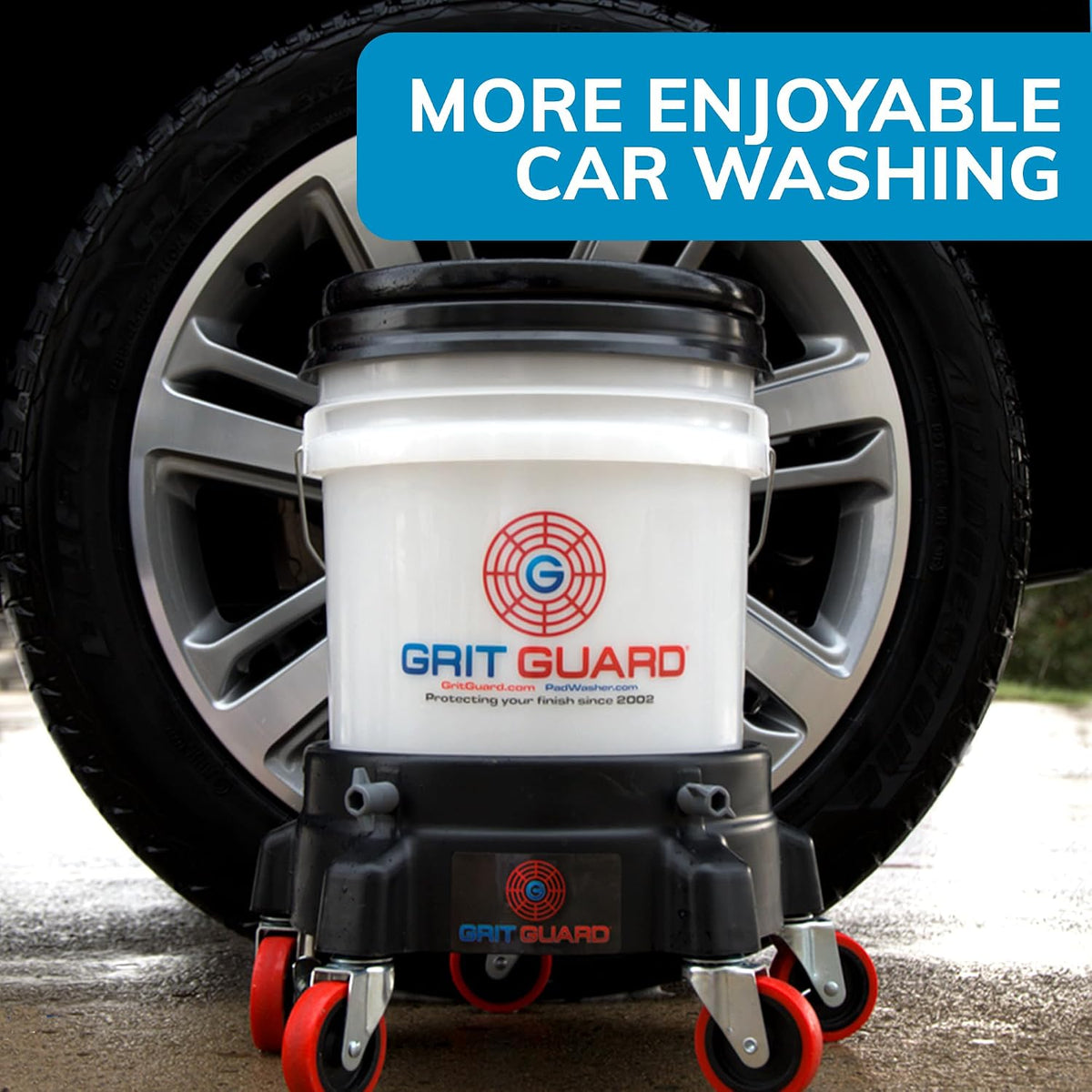 Grit Guard 5 Gallon Washing System | Includes 5 Gallon Bucket, Grit Guard, Bucket Dolly, and Gamma Seal Lid | for Car Wash and Detailing | Red - Made in the USA
