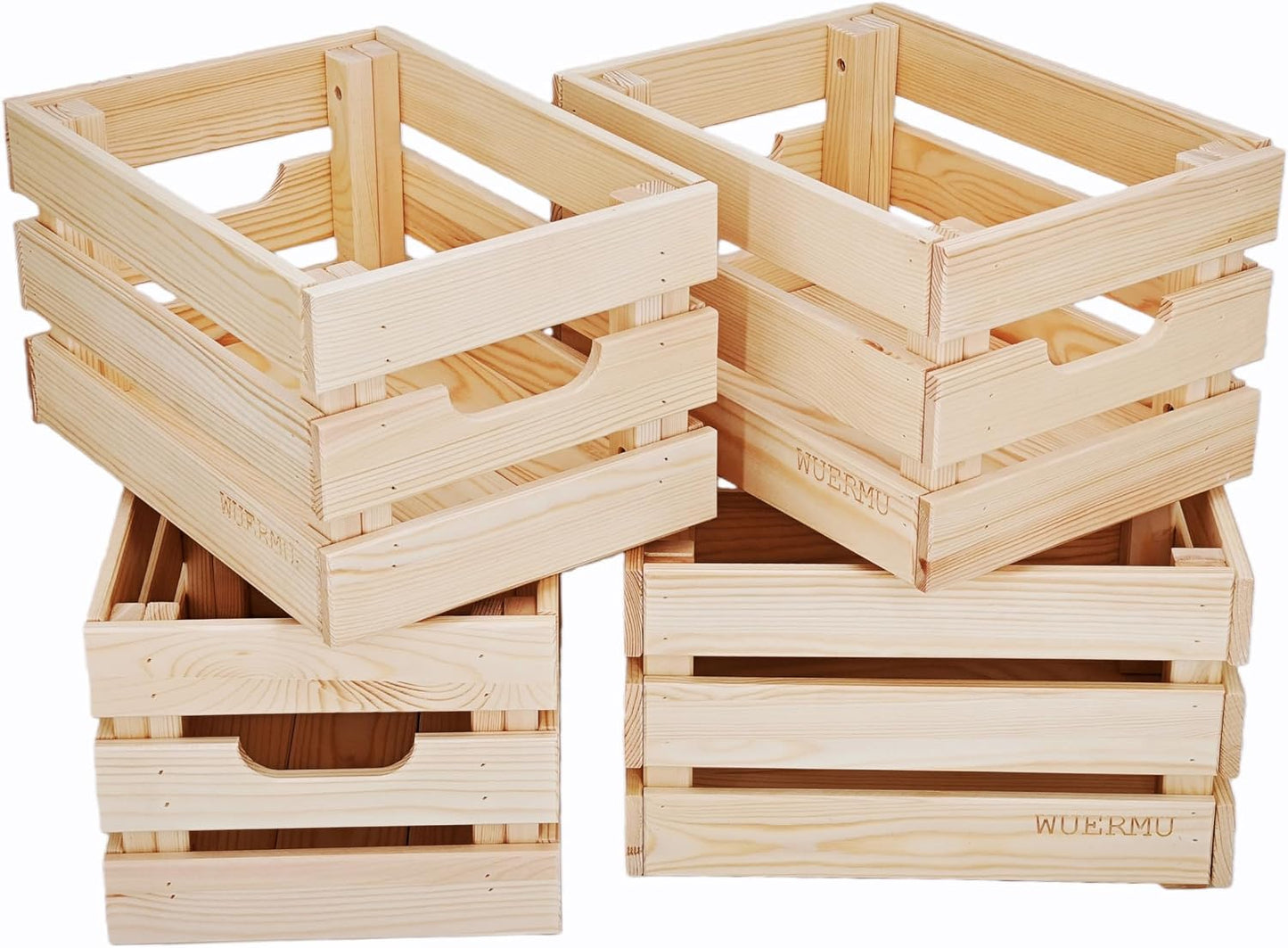 Wooden Crates, Set of 4 for Storage, Milk Crate, Wine Box, Toy Bin, Display Decor, and Camping, 12.2 Inch Sturdy Multi-Purpose Wood Boxes.