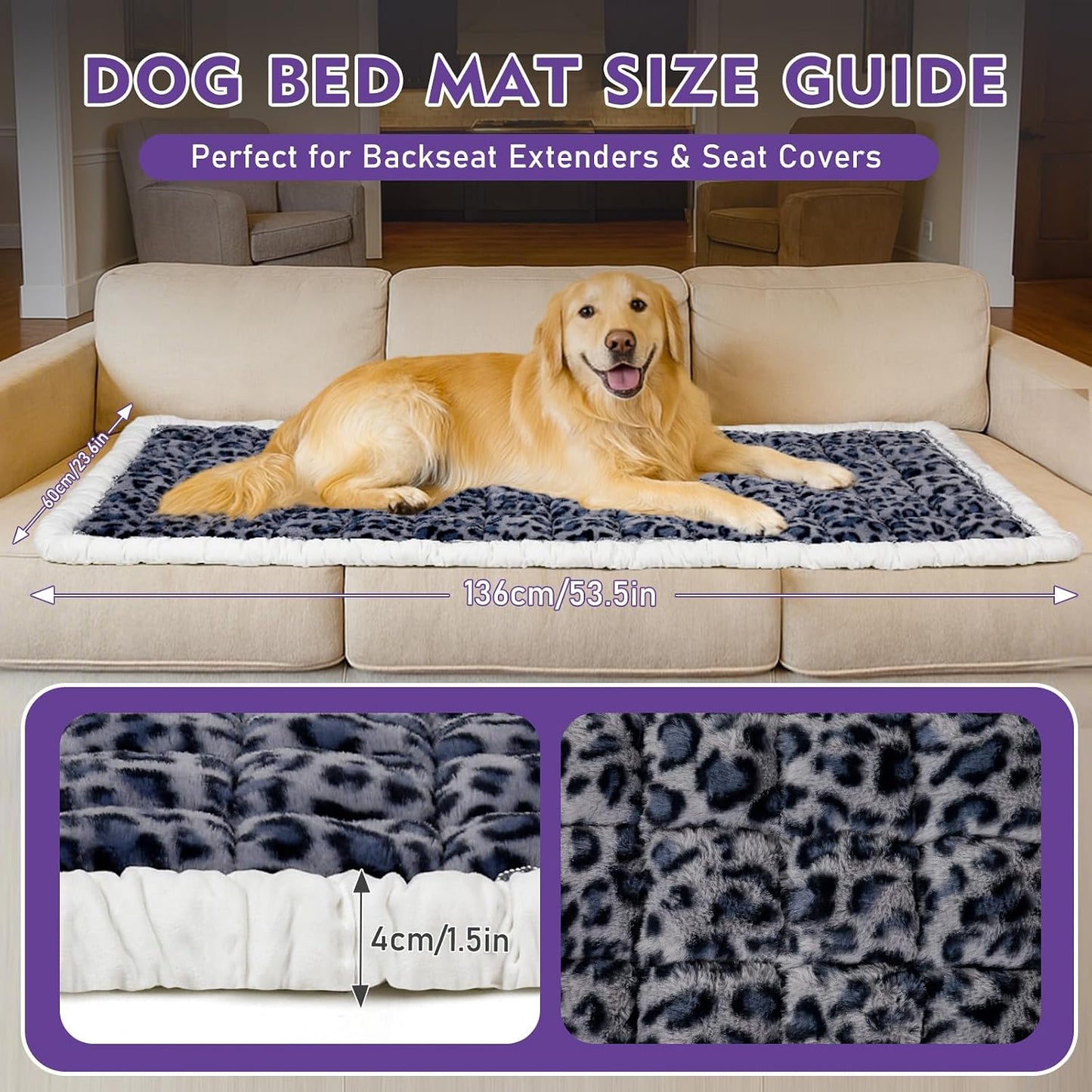 Backseat Dog Bed Mat for Car, Non-Slip Scratch-Resistant Dog Car Seat Cover, Soft Thick Pet Travel Cushion, Washable Back Seat Protector Blanket for Cars SUVs Trucks, 53 x 24 Inches