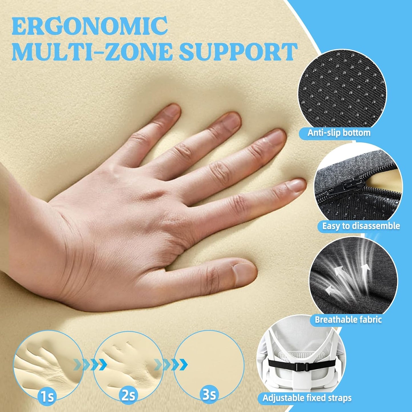 3-in-1 Memory Foam Seat Cushion & Headrest Pillow with Lumbar Support L-Shaped Ergonomic Driver Seat Cushions Design for Sciatica and Tailbone Pain Relief Comfort for Car,Truck,Chair