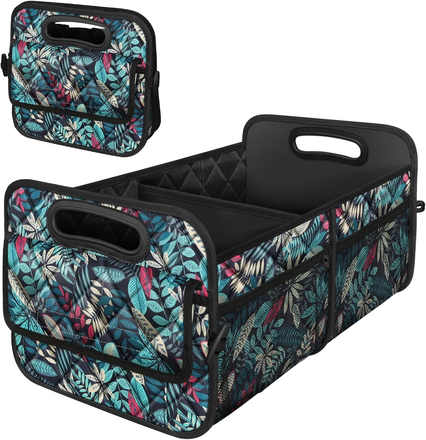 Deosk Car Trunk Organizer for SUV, Car Organizers and Storage with Reinforced Handles, Car Accessories for Women/Men 50L Waterproof Polyester Trunk Organizer(Medium, Leaves)