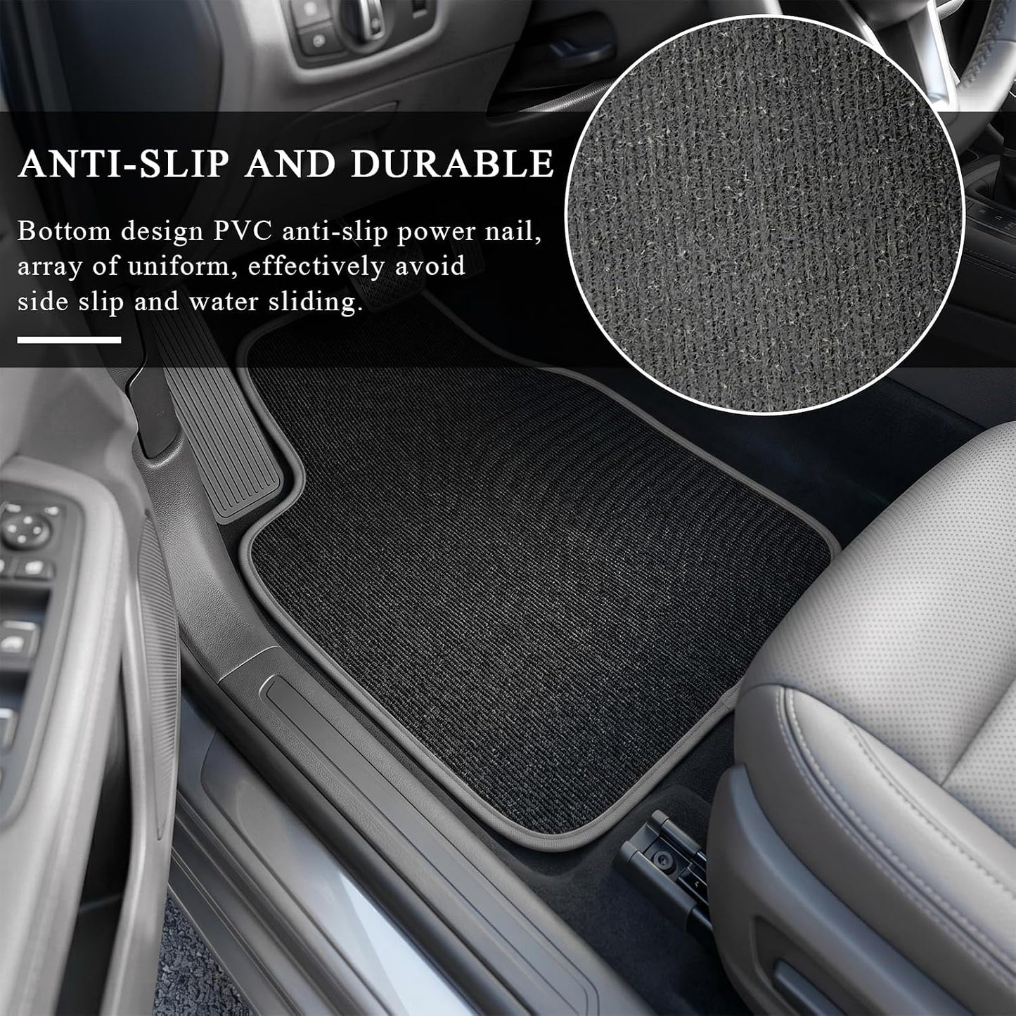 4PCS Car Floor Mats, Anti-Slip Waterproof Car Carpets with Safety Heel Pad, Heavy Duty Floor Mat for All Weather Protection, Universal Trim to Fit for Sedans Trucks SUVs (Black & Gray)