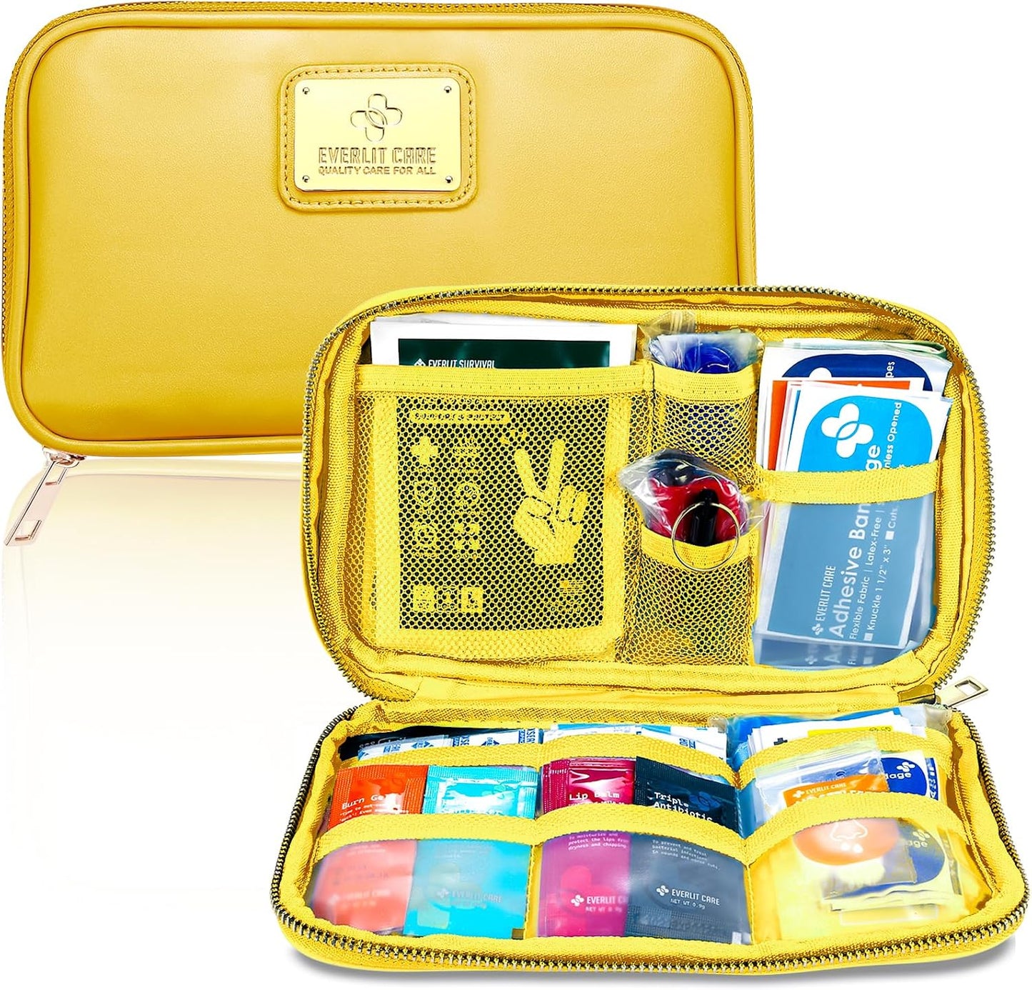 EVERLIT CARE Car First Aid Kit with Emergency Supplies Survival Gear Including Window Breaker Disposable Urine Bag Mountable Survival Kit for Family Travel in Car (Yellow)