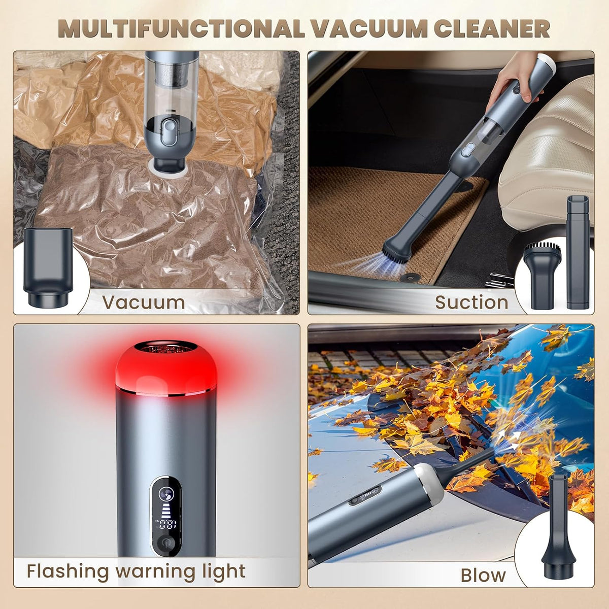 Car Vacuum Handheld Cordless Portable 18000PA Powerful Suction Vacuum Cleaner with LED Light and Air Duster 2 in 1, Brushless Motor Mini Vac for Car, Home, Office