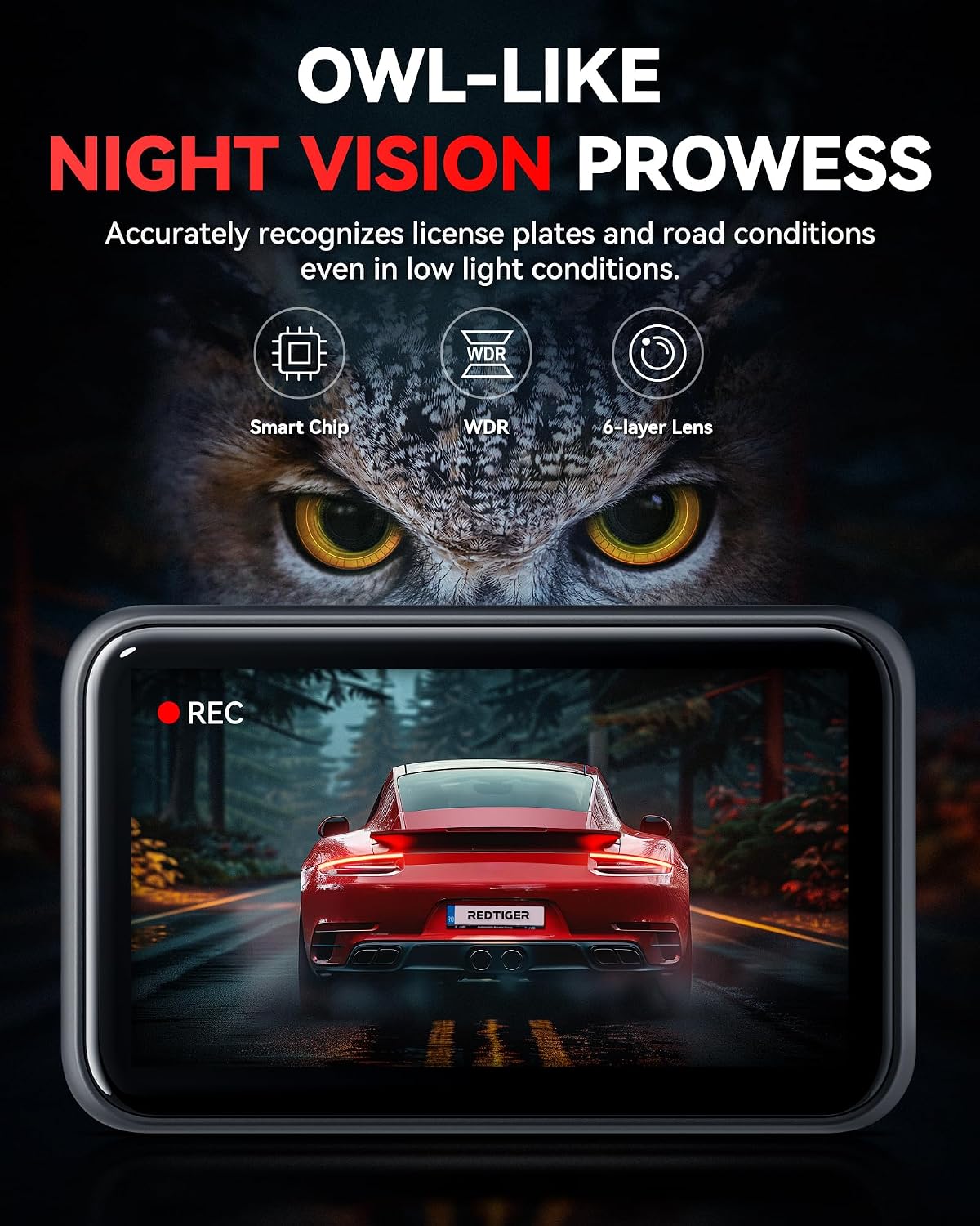REDTIGER F4 4K Mini Front Dash Cam, 2.2 inch Touch Screen, Voice Control | Built-in GPS, WiFi APP Control, Loop Recording, 24H Parking Monitor, 2160P UHD Car Camera, No Card Included
