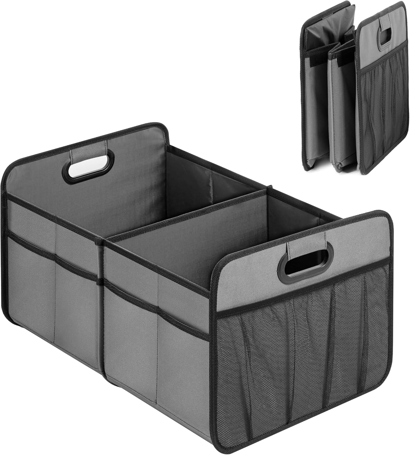 Simple Deluxe Car Trunk Organizer, 2 Compartments Collapsible Trunk Storage, Anti-slip Design, Made of Waterproof 600D Oxford Polyester, Suitable for SUV, Minivan, Truck, Standard Size, Grey