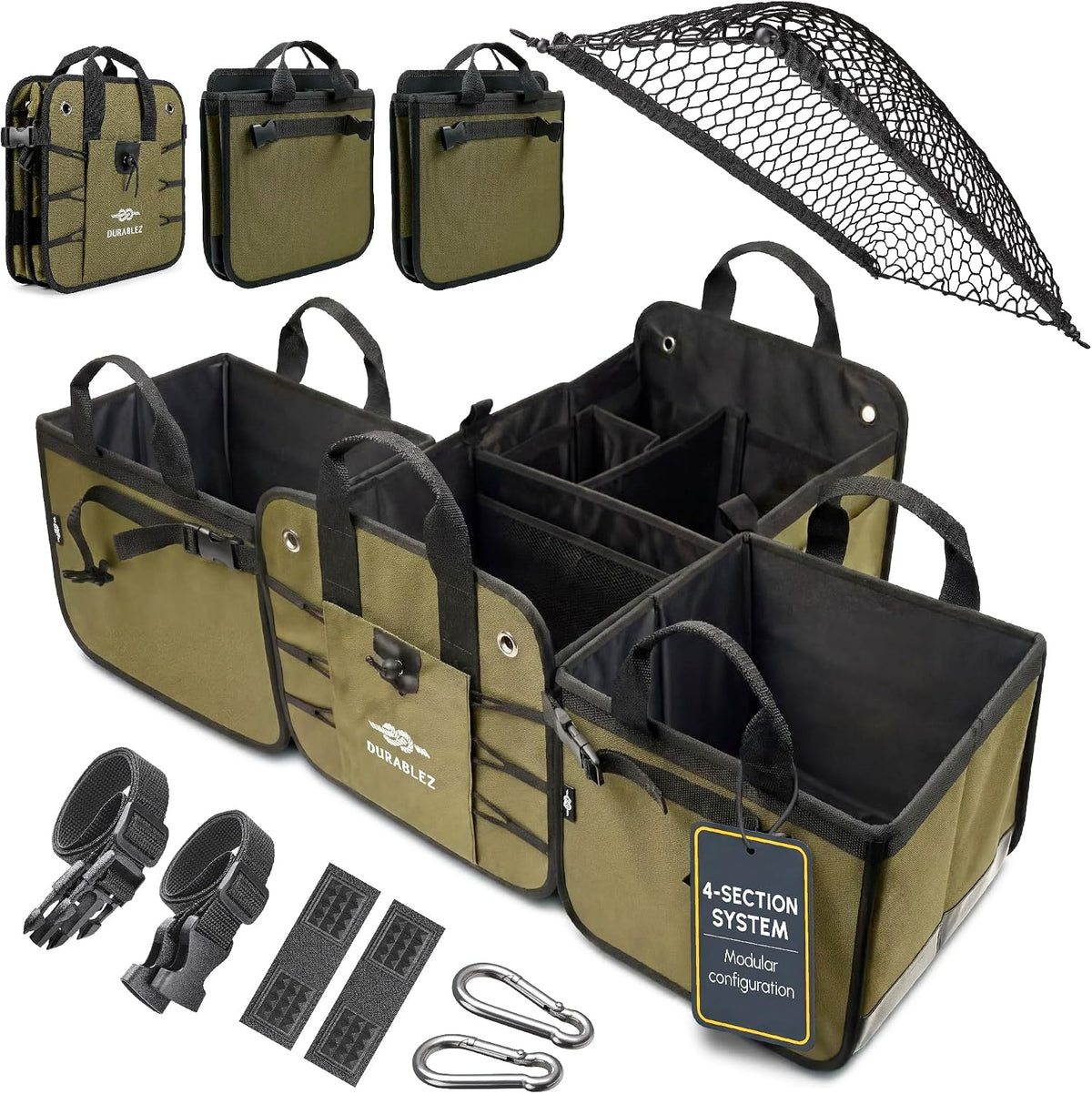 Extra Large Car Trunk Organizer System, Modular & Collapsible, Green