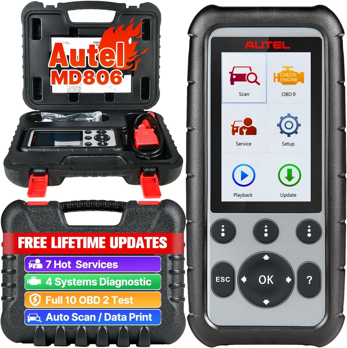 Autel MaxiDiag MD806 OBD2 Scanner, 4 Systems Diagnostic Scan Tool