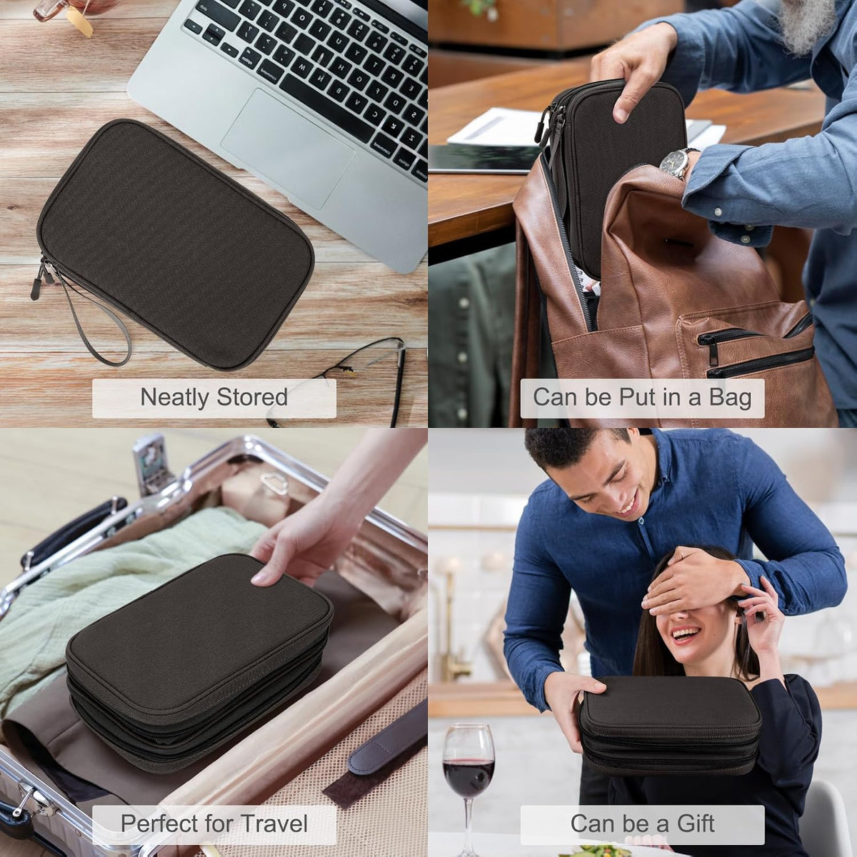 FYY Electronic Organizer, Travel Tech Pouch Bag, Large, Coffee