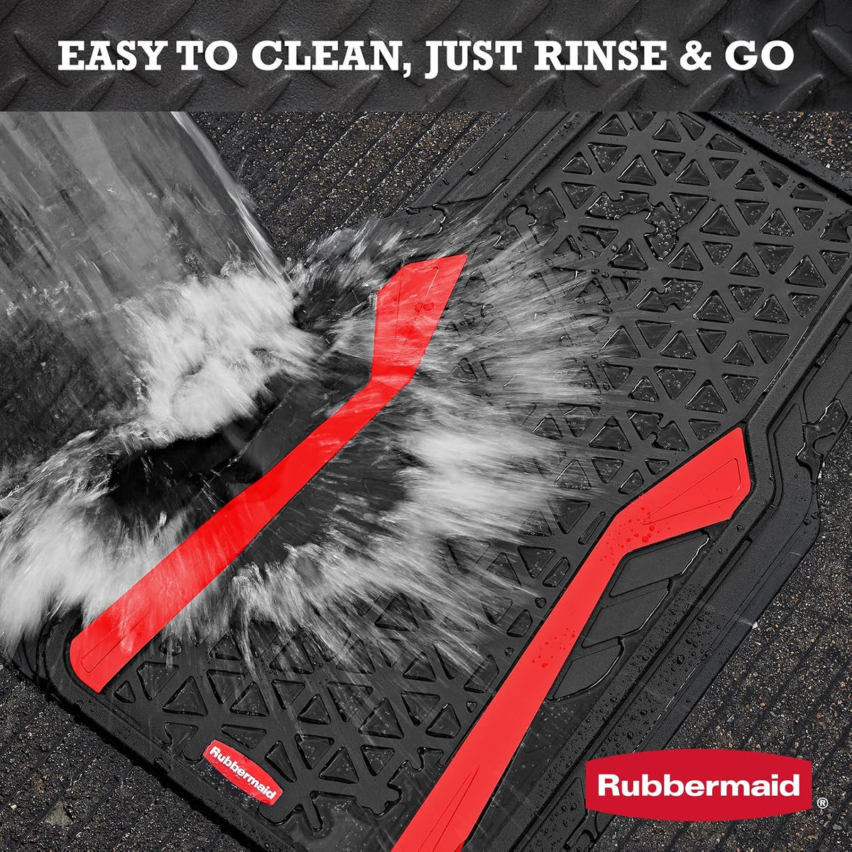 Rubbermaid Car Floor Mats Full Set,Premium Heavy Duty All-Weather Car Mats– Rugged Rubber with Brushed Aluminum Inserts, Universal Trim-to-Fit, Anti-Slip Backing for Cars, SUVs, Trucks & Vans - Red