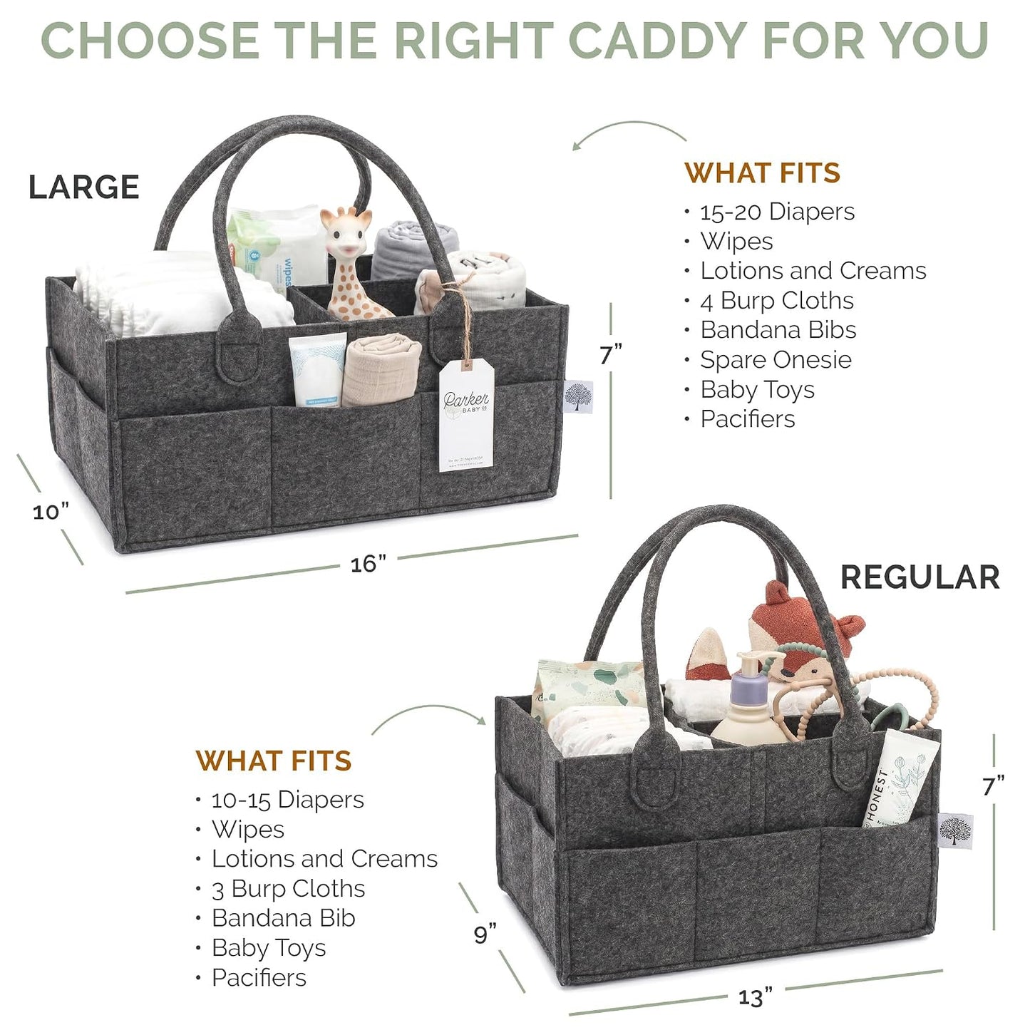 Parker Baby Co. Diaper Caddy - Nursery Storage Bin and Car Organizer for Diapers and Baby Wipes - Charcoal, Large