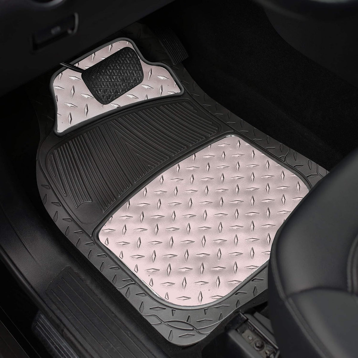 FH Group Automotive Floor Mats - Heavy-Duty Metallic Rubber Floor Mats for Cars, Universal Fit Full Set, Climaproof Floor Mats, Trimmable Floor Mats for Most Sedan, SUV, Truck Floor Mats Gray