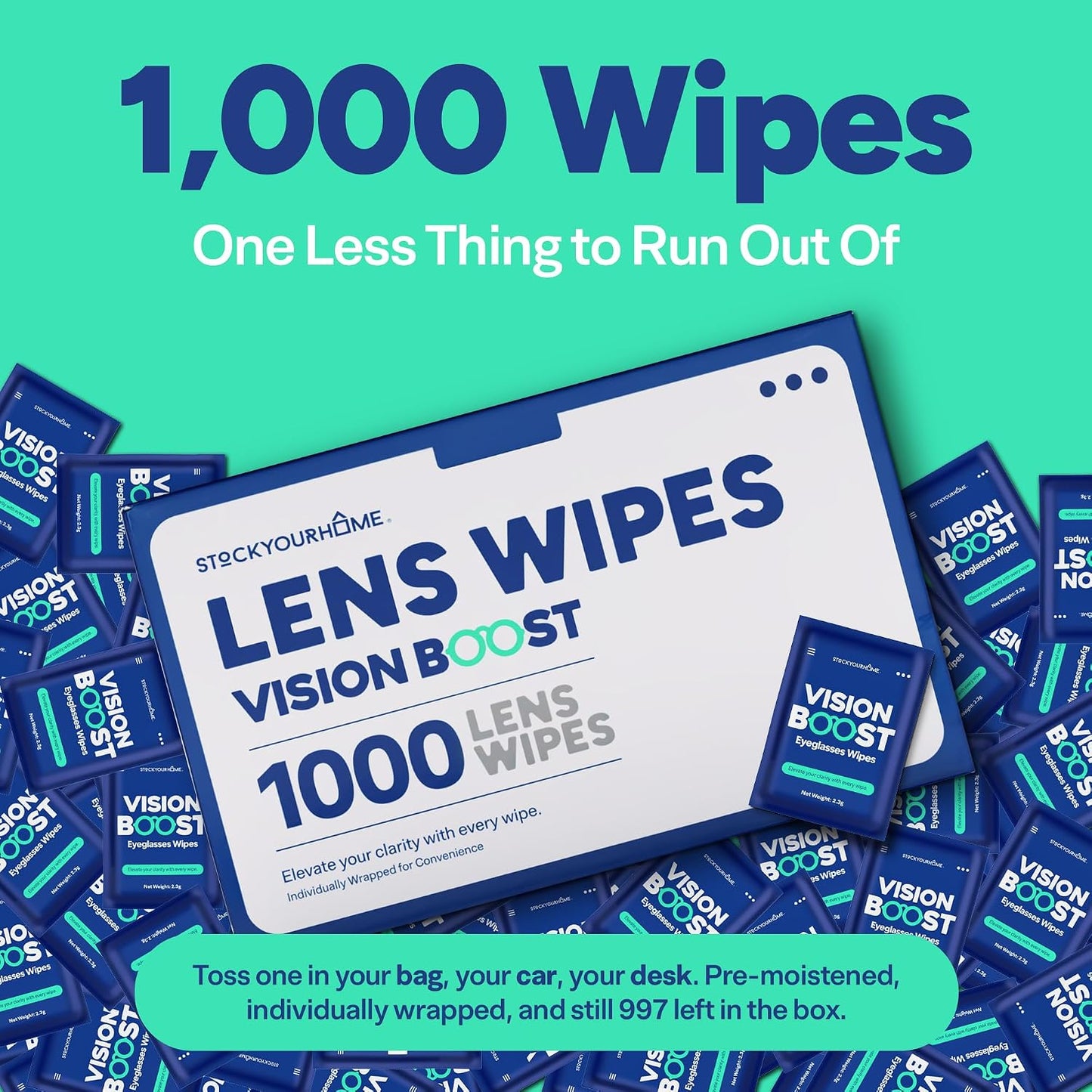 Stock Your Home Lens Wipes for Eyeglasses, 1000 Count – Pre-Moistened Individually Wrapped Glasses Cleaning Wipes, Streak-Free Multi-Surface Lens Cleaner