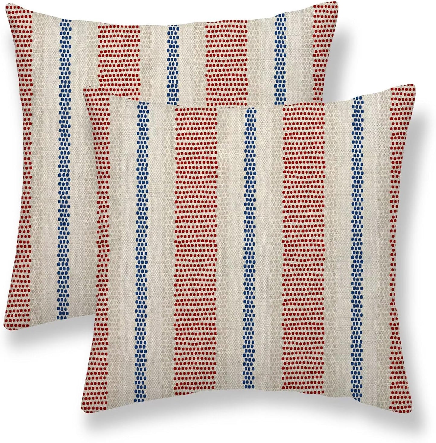 4th of July Pillow Covers 18 x 18 Inch Set of 2 Navy Blue Red Polka Dot Striped Decorative Outdoor Throw Pillow Covers Linen Modern Boho Geometry Pillowcase for Home Sofa Couch Decor
