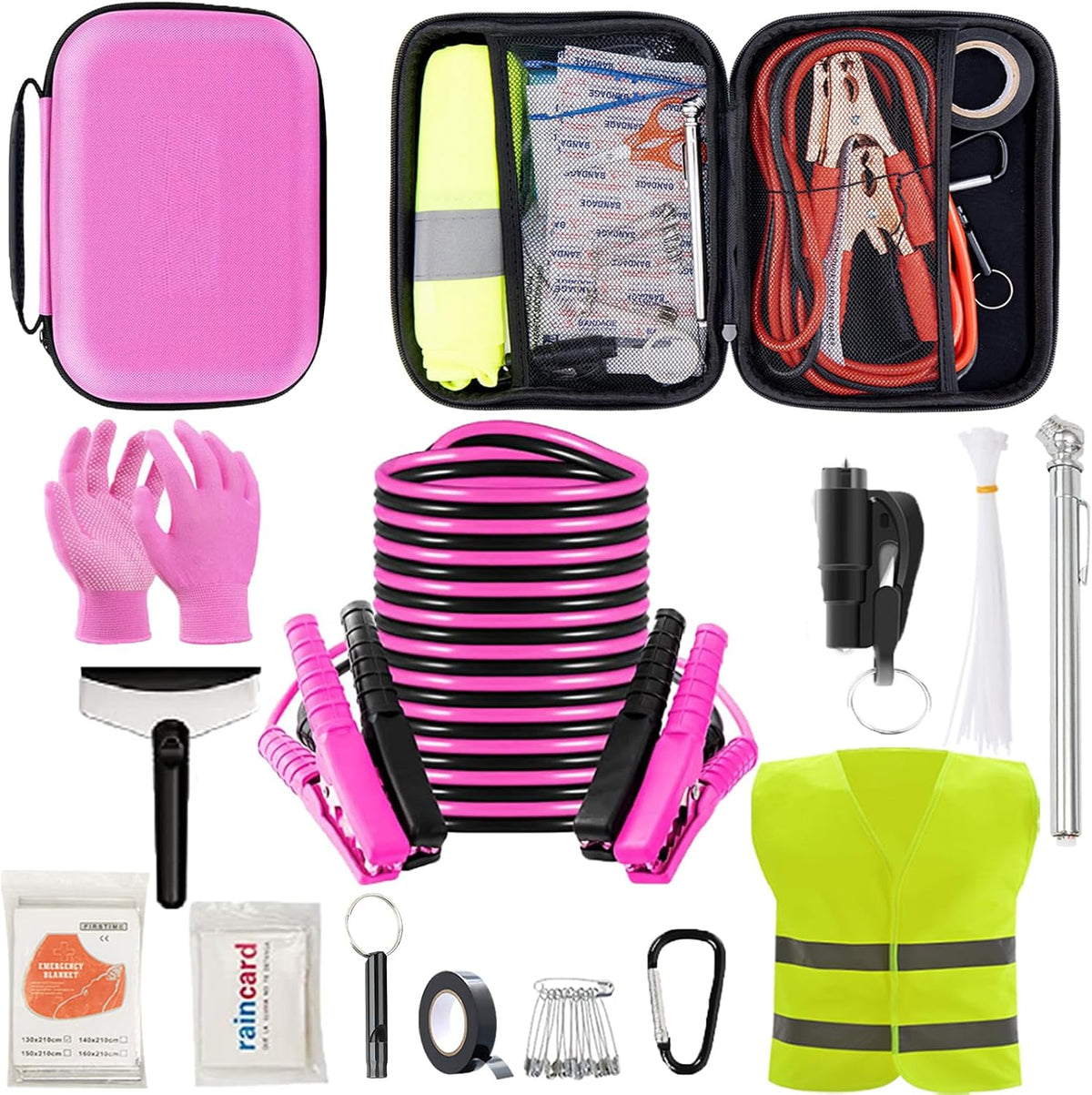 Roadside Emergency Kit Car Safety Kit with Jumper Cables Car Kits for Emergency, Black