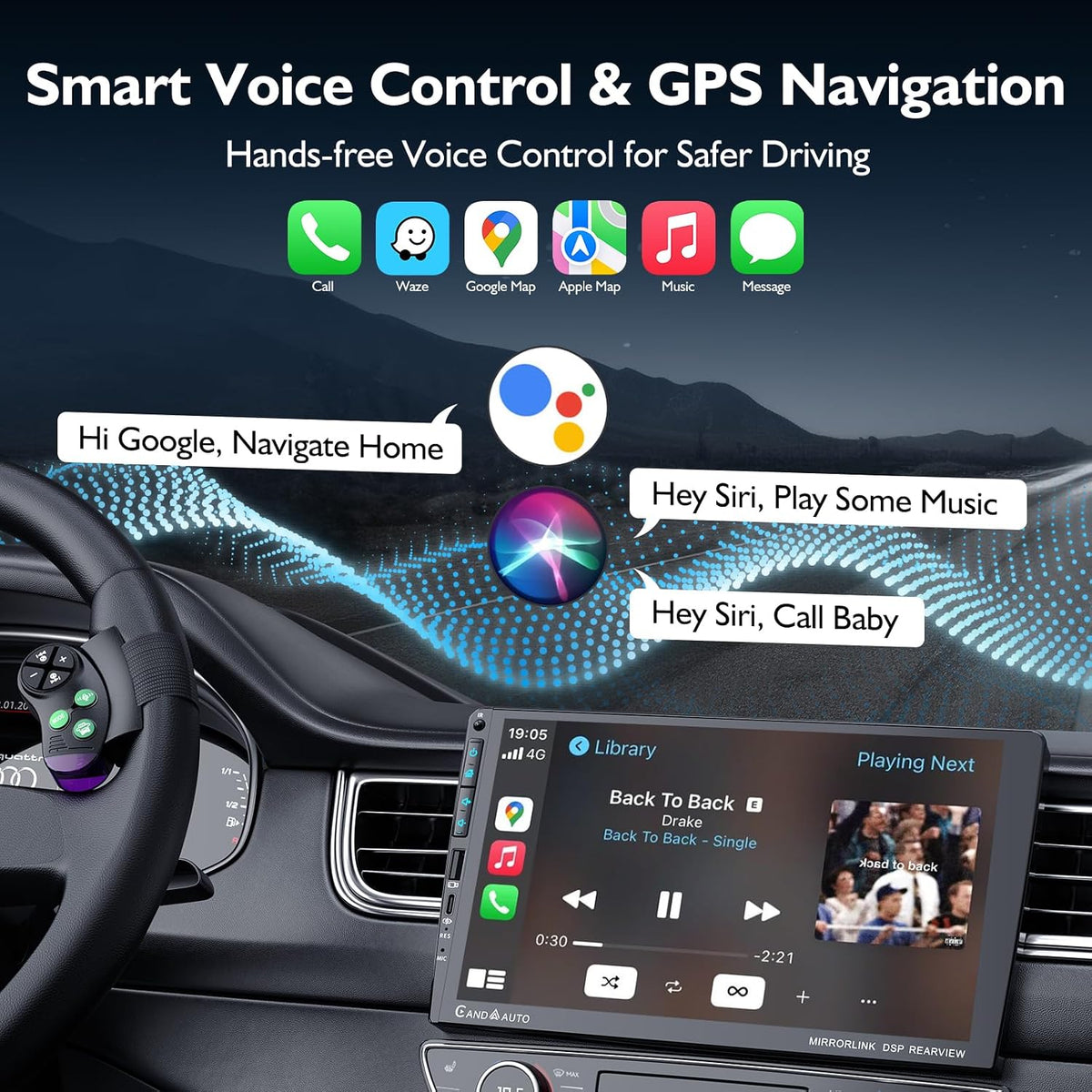 9" Single DIN Car Stereo with Wireless Apple CarPlay and Android Auto,UHD Car Radio IPS Touchscreen,1080P Back Camera,Mirror Link, Voice Control, Bluetooth 5.3,GPS,AM&FM,Type-C