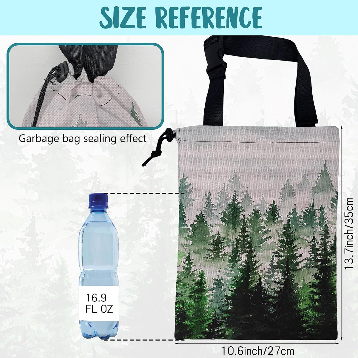 Car Trash Bag Foggy Forest Hanging Drawstring Car Organizer and Storage Bag with Adjustable Buckle Canvas Garbage Bin for Back Seat or Hanging Headrest Car Decor Road Trip Essentials