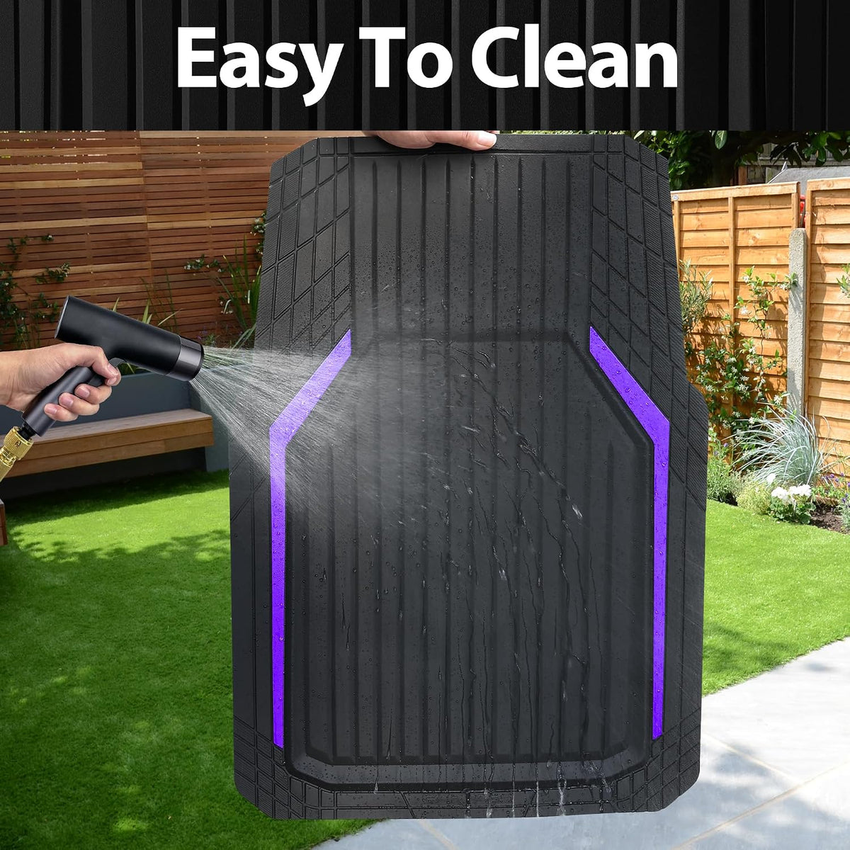 CAR PASS Heavy Duty Rubber Floor Mats for Car, Waterproof Liner Deep Dish Car Mats Full Sets, Universal Trim to Fit for SUV Truck Sedans Vans, All Weather Automotive Floor Mats 3pcs, Black Purple
