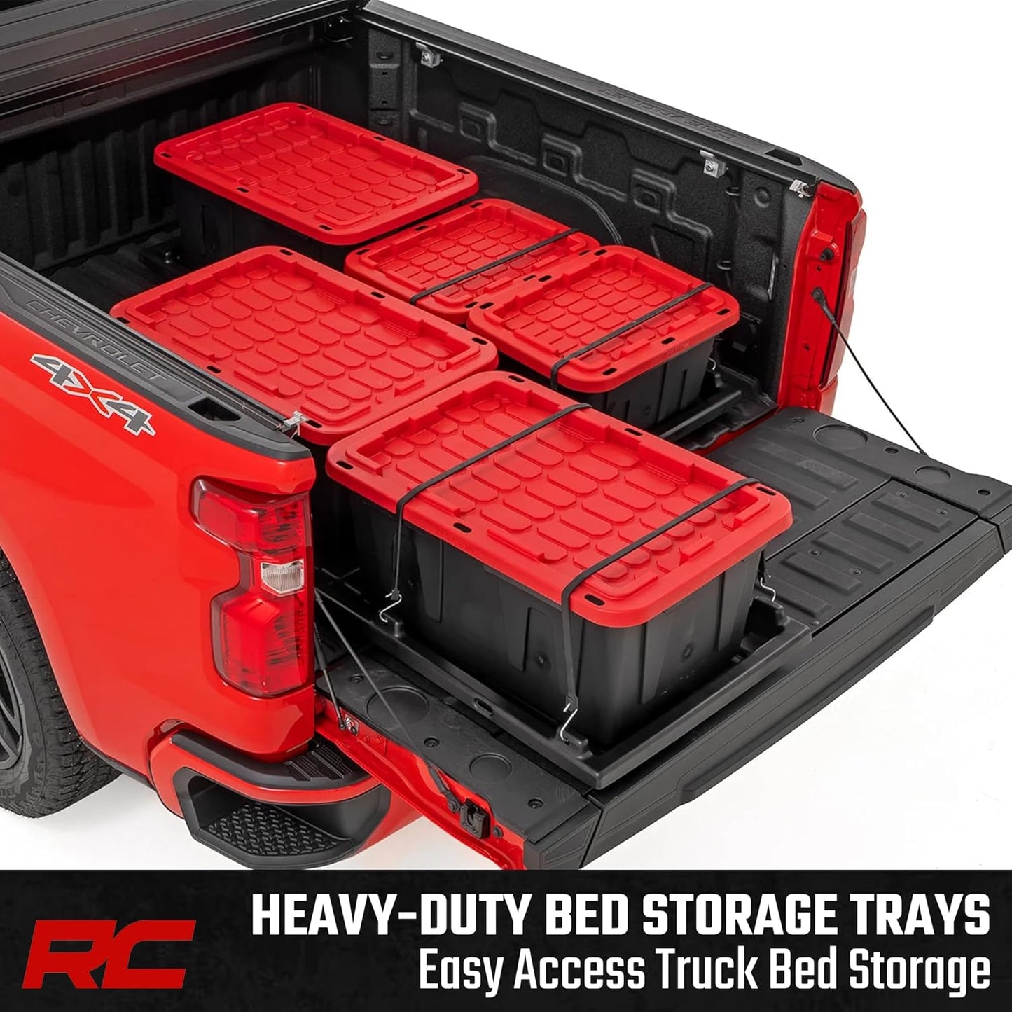Rough Country Slide-Out Truck Bed Cargo Tray - Organizer for 5'7"+ Beds, Heavy-Duty Polyethylene, UV-Protected, Easy Tailgate Access