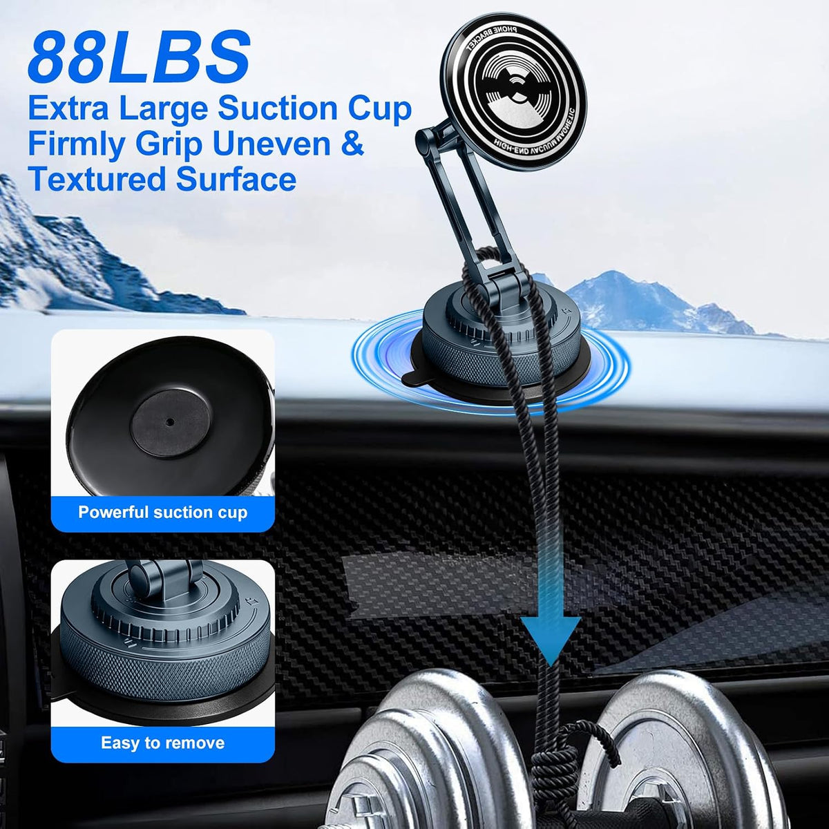 PIEPIE All-Metal Alloy Long Arm Magnetic Suction Cup Car Phone Mount Holder