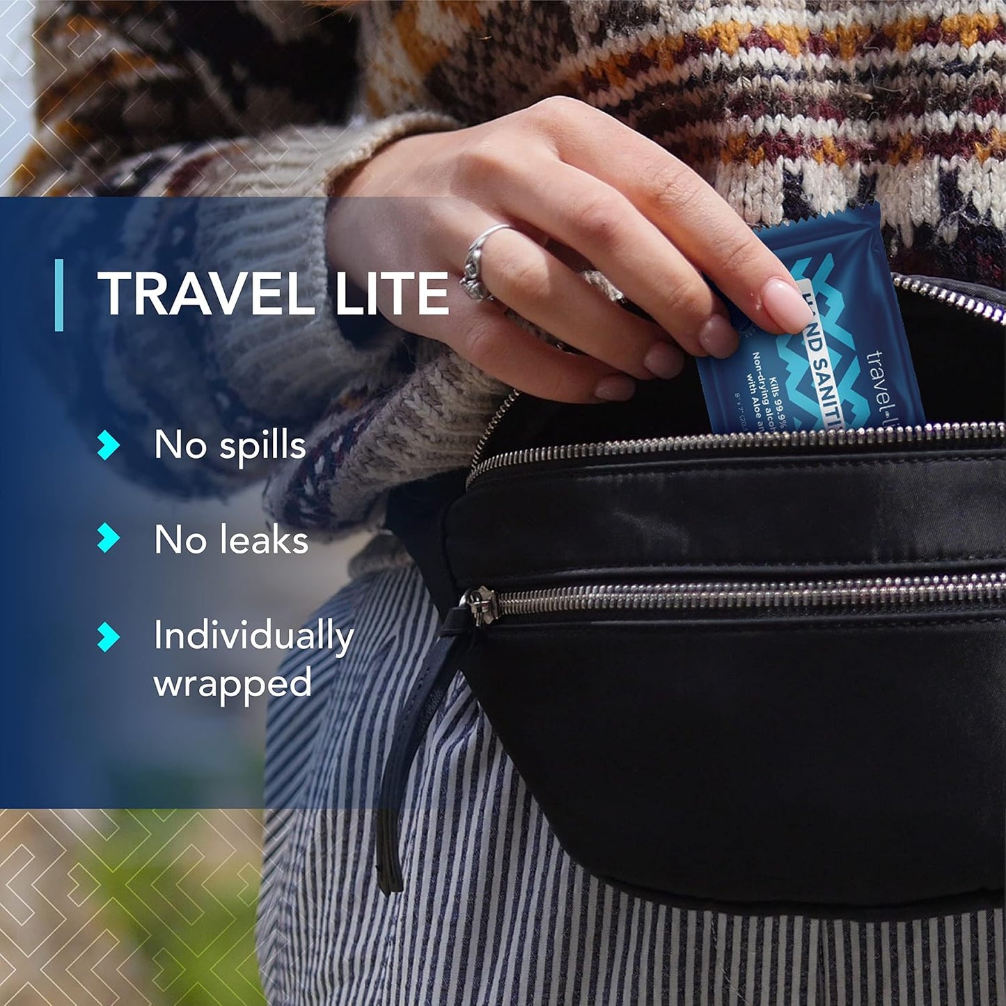 Travel Lite Alcohol-Free Hand Wipes with Aloe Vera and Vitamin E, Fresh Scent 50ct Individually Wrapped Travel Essentials Wipes for Adults and Kids