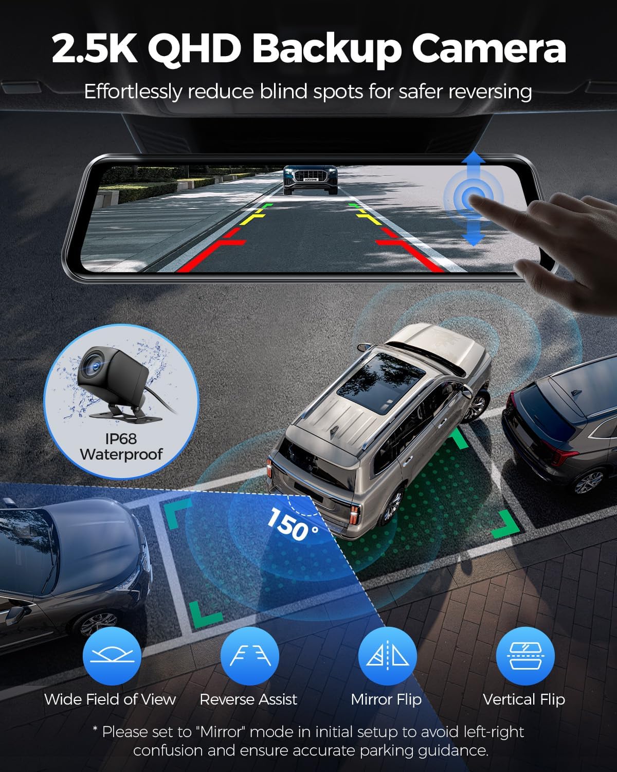 AZDOME 4K+2.5K Mirror Dash Cam with AR effects, ADAS, BSD & LCA Rear View Mirror Camera, 12" Rearview Mirror Camera, 5.8GHz WiFi, Voice Control, GPS, backup camera mirror Includes 64GB Card (PG17 Max)