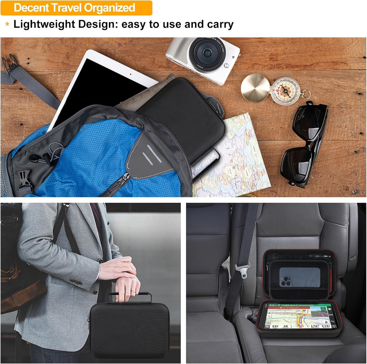Elonbo GPS Carrying Case for 6-8 Inch Garmin DriveSmart 86 / dezl OTR800 / dezl OTR810 / RV 890 / RV 895 GPS Navigator System, Extra Mesh Pocket Fits Car Charger USB Cable, Black