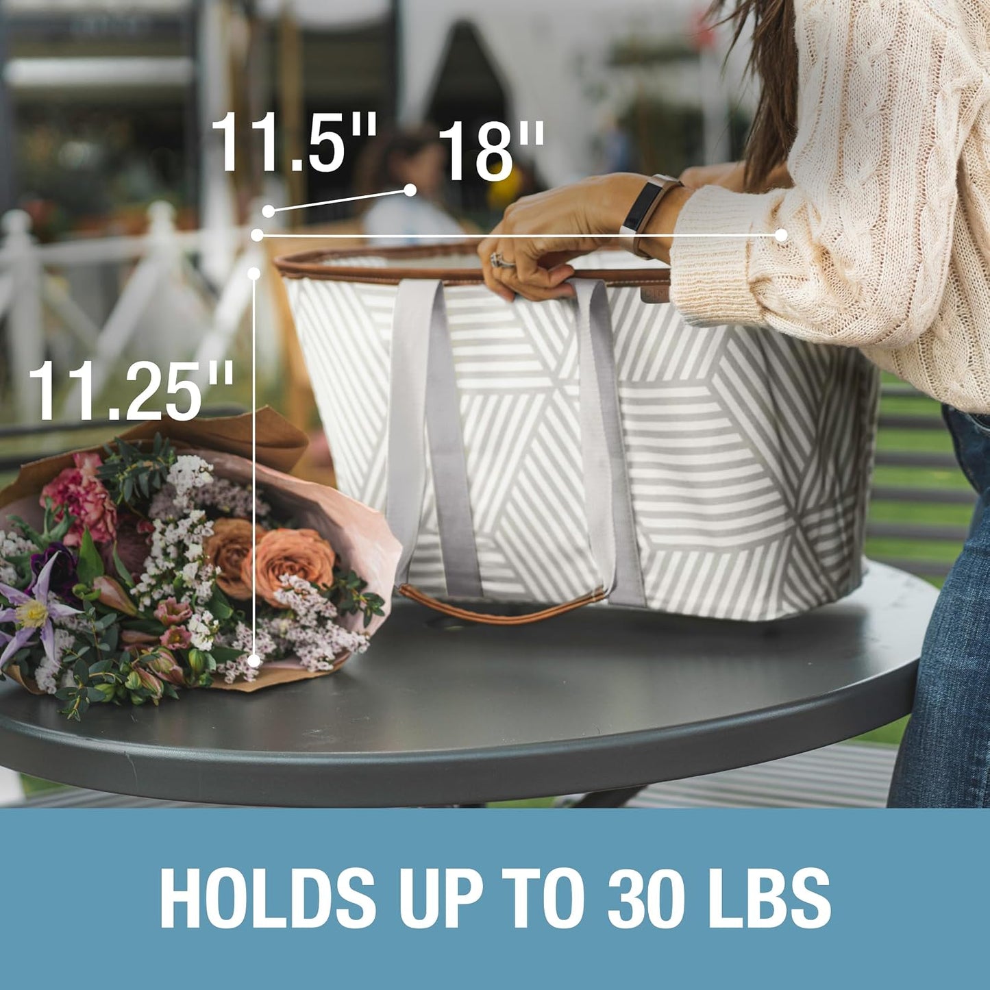 CleverMade Collapsible LUXE Tote, 30L Foldable Grocery Shopping Bag, Reusable