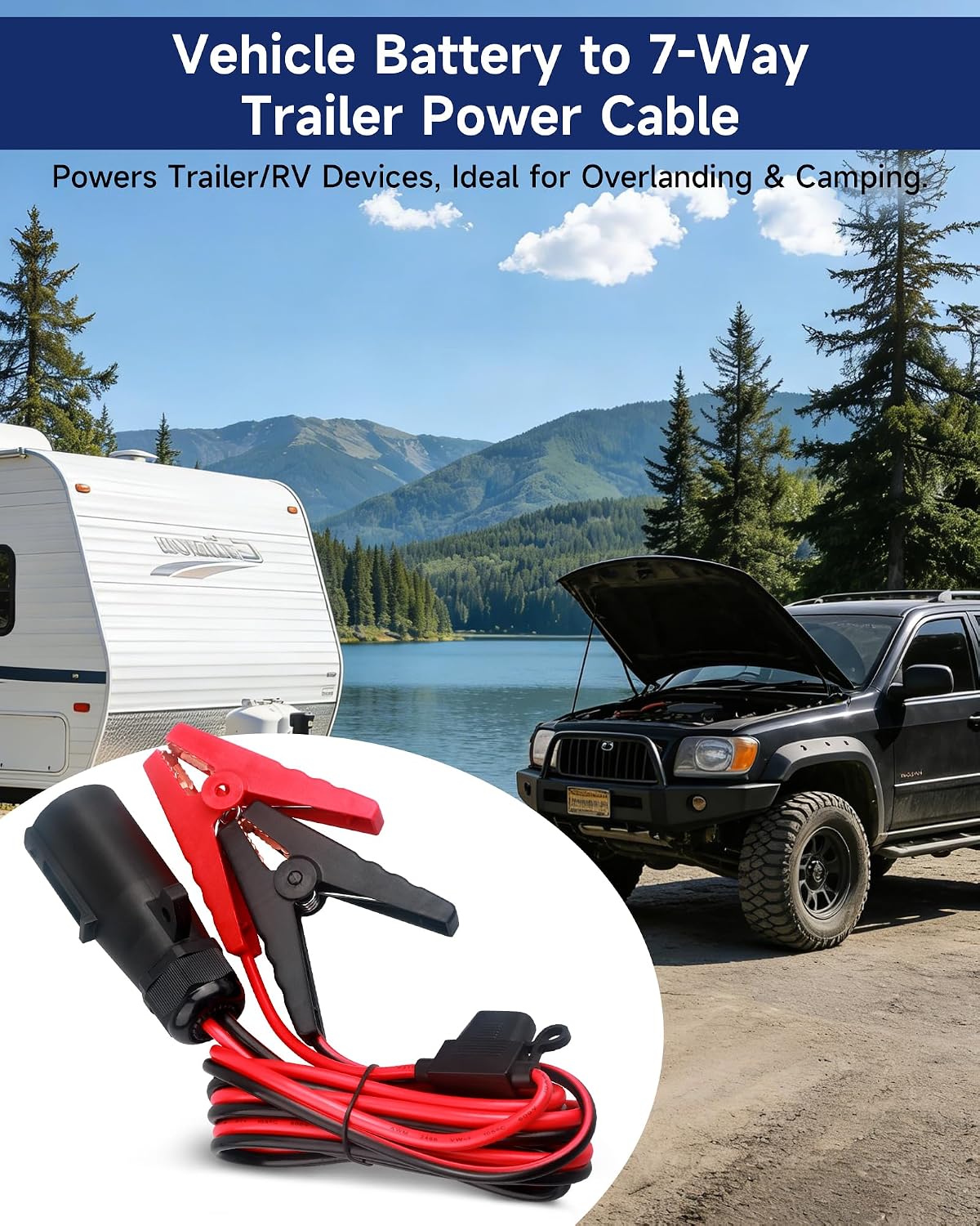 7 Way Trailer Power Cord to Alligator Clips, Heavy Duty 10AWG 6.5FT