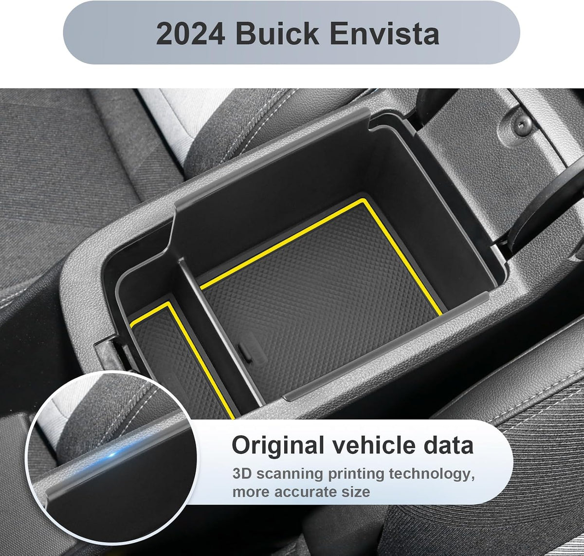 SKTU for 2024 2025 2026 Buick Envista Accessories Center Console Organizer 2024 2025 2026 Envista Console Tray 2024 2025 2026 Envista Armrest Box Envista Tray with Sunglasses Holder (Yellow)