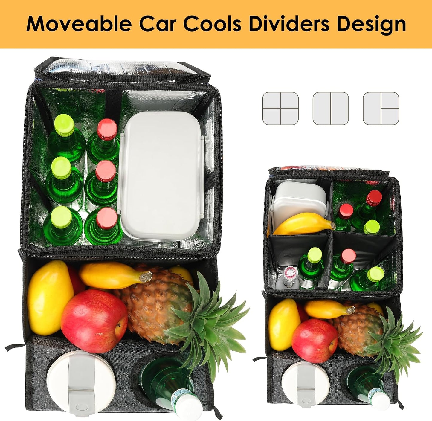 Backseat Organizer for Kids & Adults – Car Seat Cooler Warmer with 2-in-1 Writing Tray, Cup Holders & 11 Storage Compartments | Road Trip Car Organizer for Front & Back Seat (Grey)