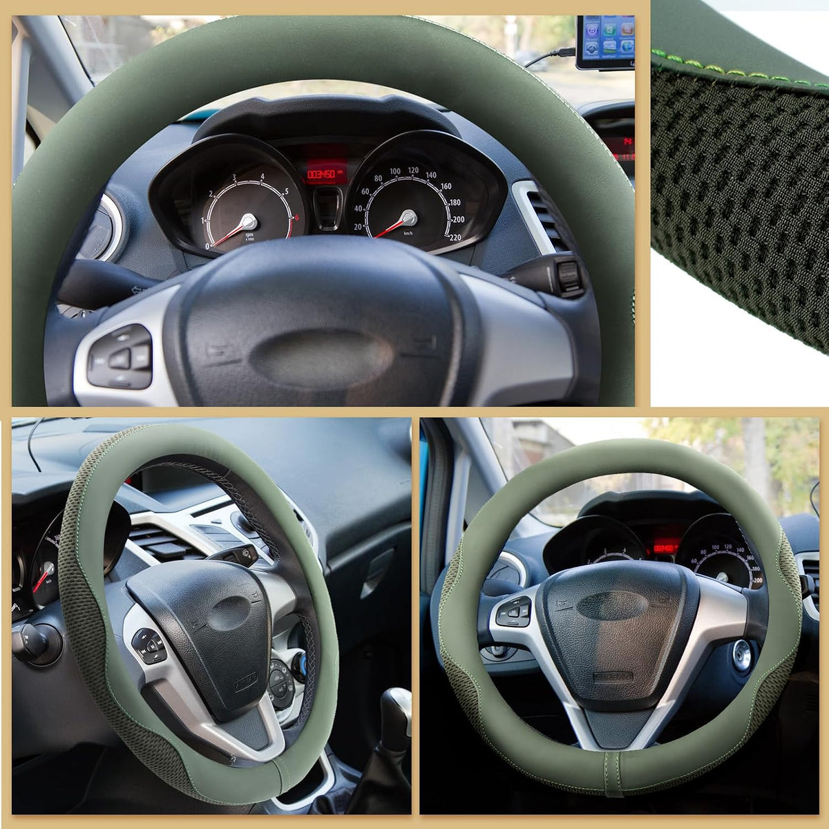 BBTO 4 Pcs Steering Wheel Cover Coasters Daisy Clip Ornament,Sage Green