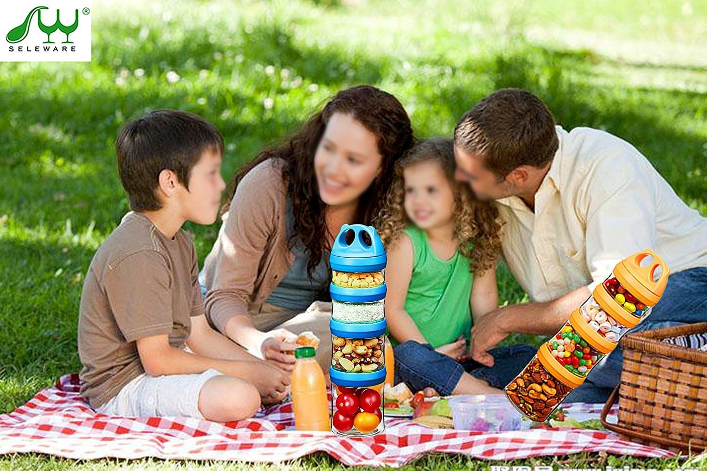 SELEWARE Blue Stackable Snack Containers for Kids Toddlers Adults, 31oz | Portable Food Storage Containers for Snacks Formula Powder Drinks and Travel, Twist Lock System Airtight Leak-proof BPA Free
