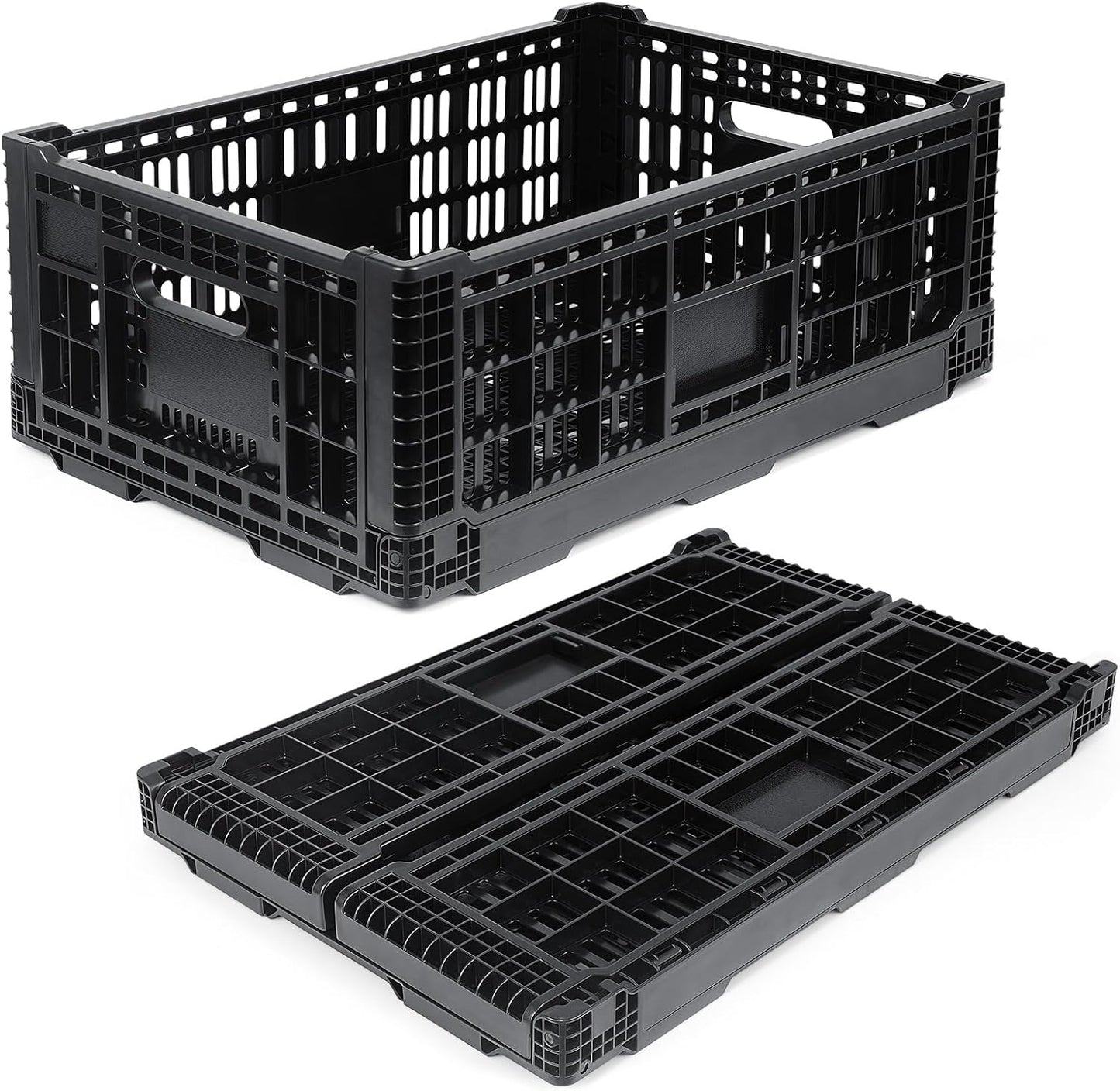 52L Milk Crate, Plastic Storage Crate with Handles, | Hold 130 lbs Per Bin, Large Collapsible Storage Bins for Home Organizing, Tools, Books, Camping & Transport