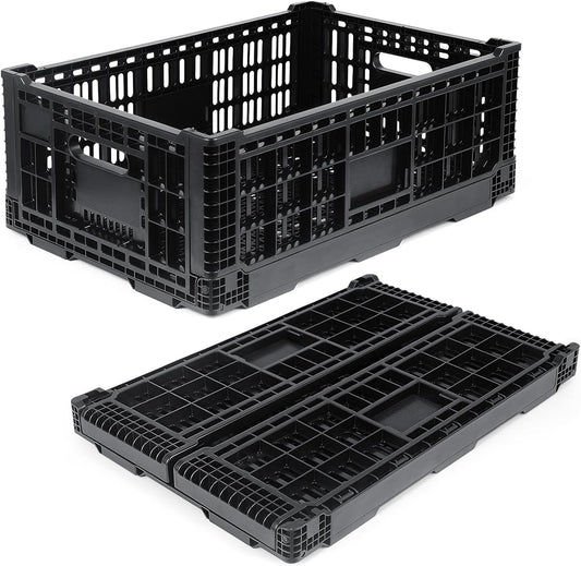 52L Milk Crate, Plastic Storage Crate with Handles, | Hold 130 lbs Per Bin, Large Collapsible Storage Bins for Home Organizing, Tools, Books, Camping & Transport