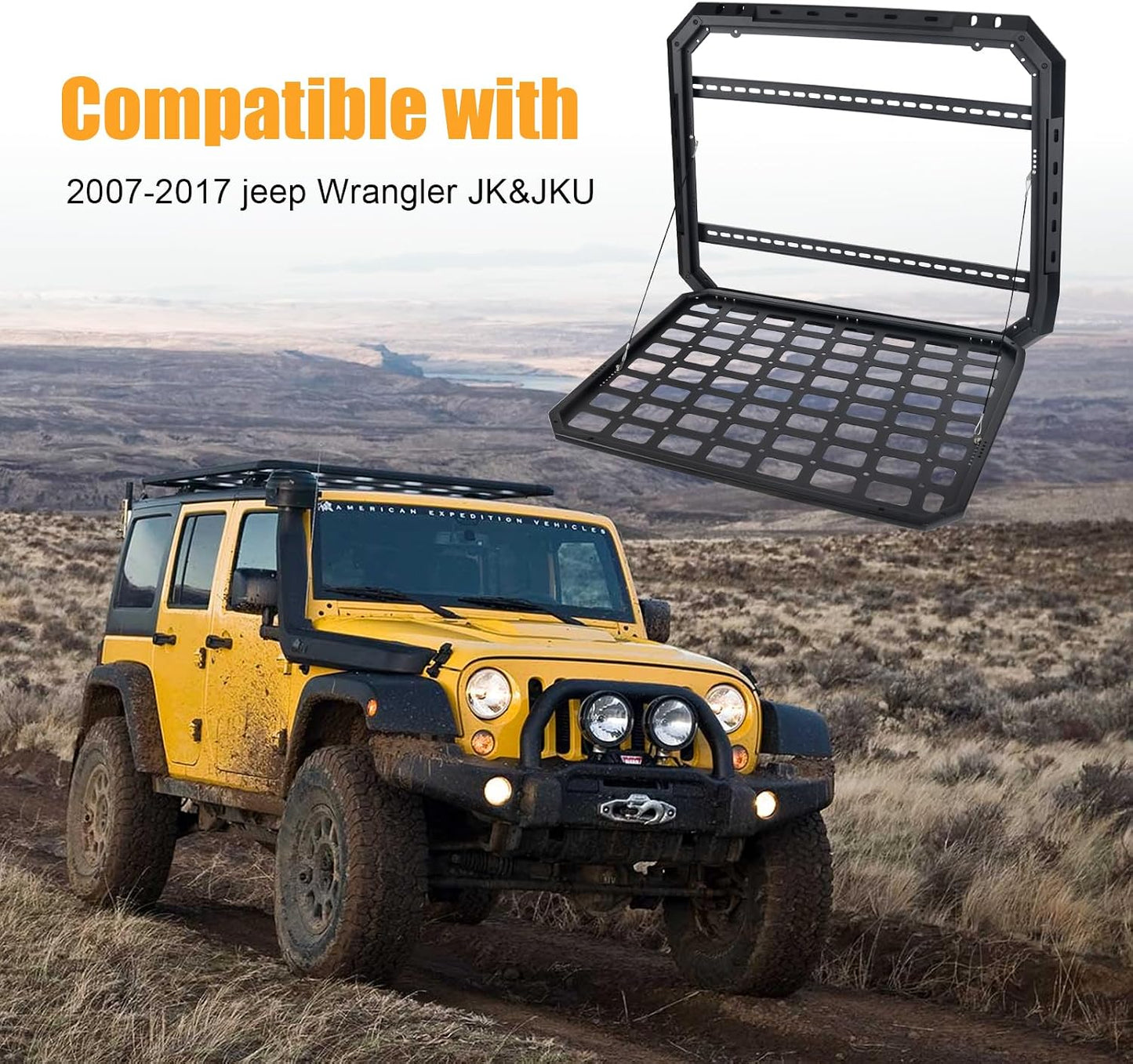 Multifunctional Rear Window Storage Panel Compatible with 2007-2018 Jeep Wrangler JK 4 doors Openable Design Tactical Molle Platform for Tools, Gear & Accessories Durable Modular Storage Solution，2pc