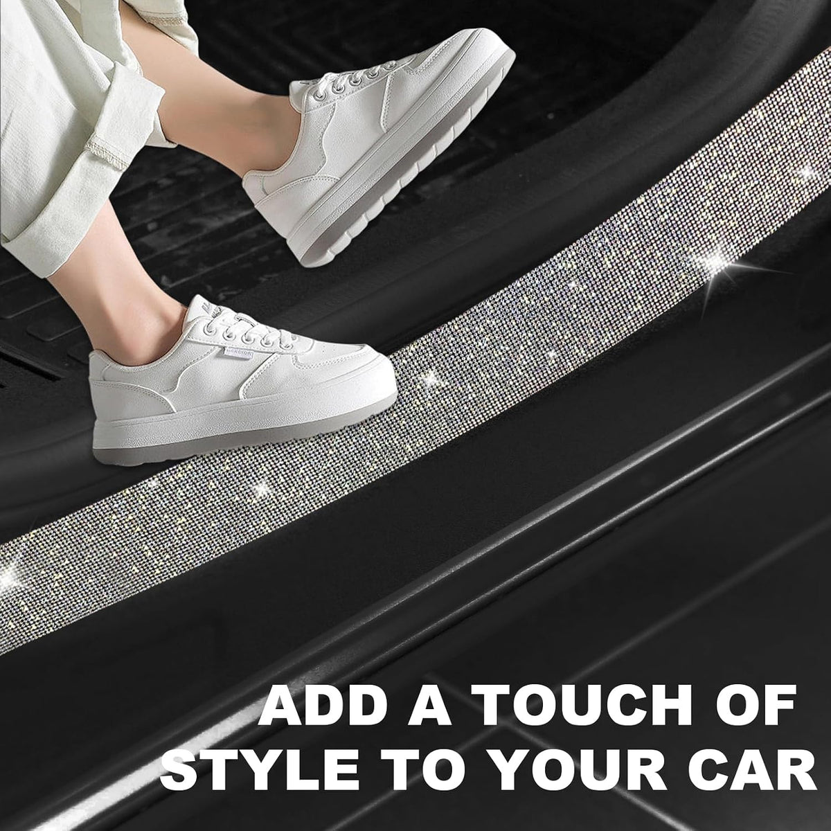 2 PCS Bling Car Door Sill Protector, Rhinestone Auto Door Entry Guard Anti-Scratch Protective Strip, Sparkling Anti-Collision Threshold Bumper Scuff Sticker for Most Cars (Colorful, 2.75 Inch)