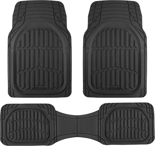 Motor Trend FlexTough LITE Rubber Car Mats Full Set - All Weather Floor Mats for Cars & SUVs - Automotive Waterproof Black Car Floor Mats for Cars Interior Accessories Universal Trim-to-Fit