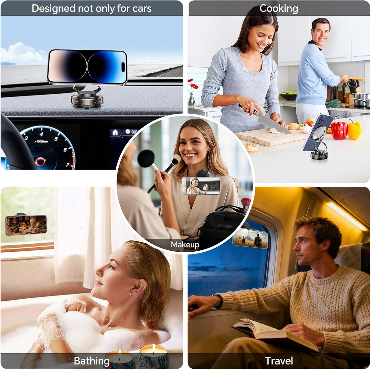Vacuum Magnetic Car Phone Mount, Twist‑Lock Suction Cup Phone Holder with 3‑Axis Foldable Arm, MagSafe Compatible, 360° Adjustable for Dashboard Windshield Gym Desk, for iPhone & Android