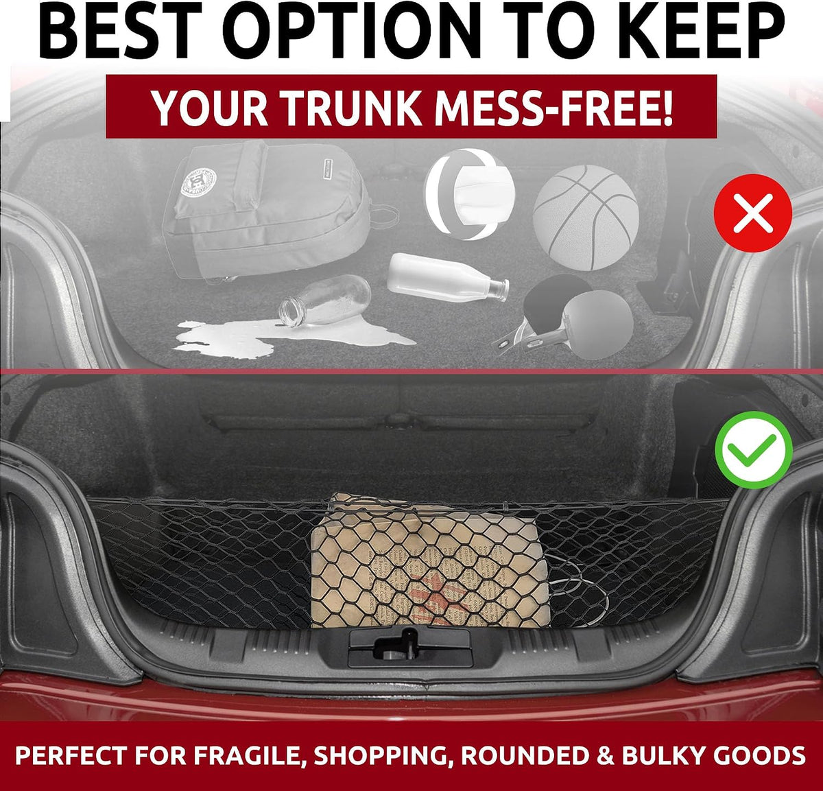 Envelope Style Automotive Elastic Trunk Cargo Net for Ford Mustang 2015-2026 - Premium Trunk Organizer and Storage - Luggage Net for Coupe - Car Organizer for Ford Mustang 2015-2026
