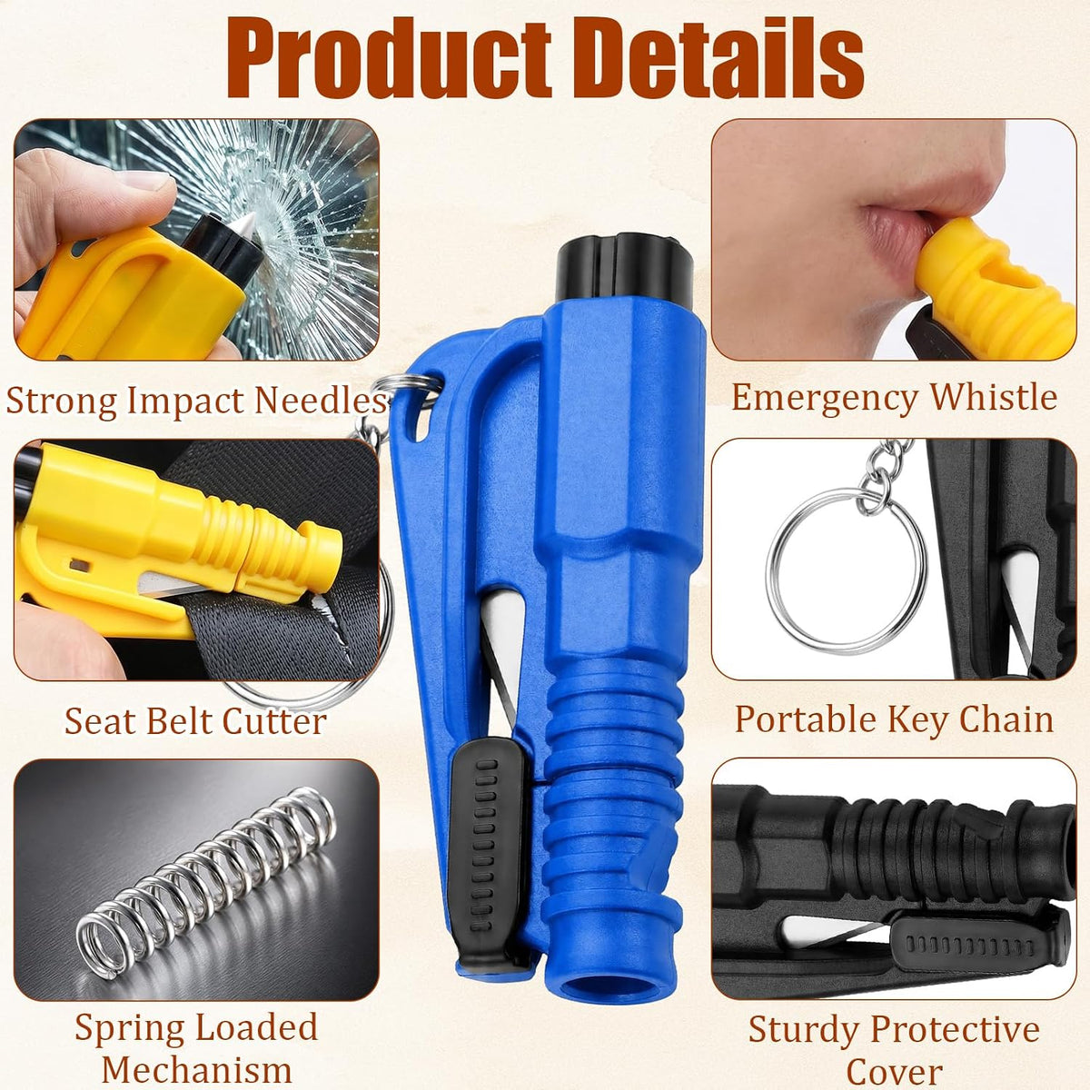 90 Pcs Window Breaker Seatbelt Cutter with 18 Window Breakers and 72 Fluorescent Stickers Portable Durable Multifunctional Car Window Breaker Tool