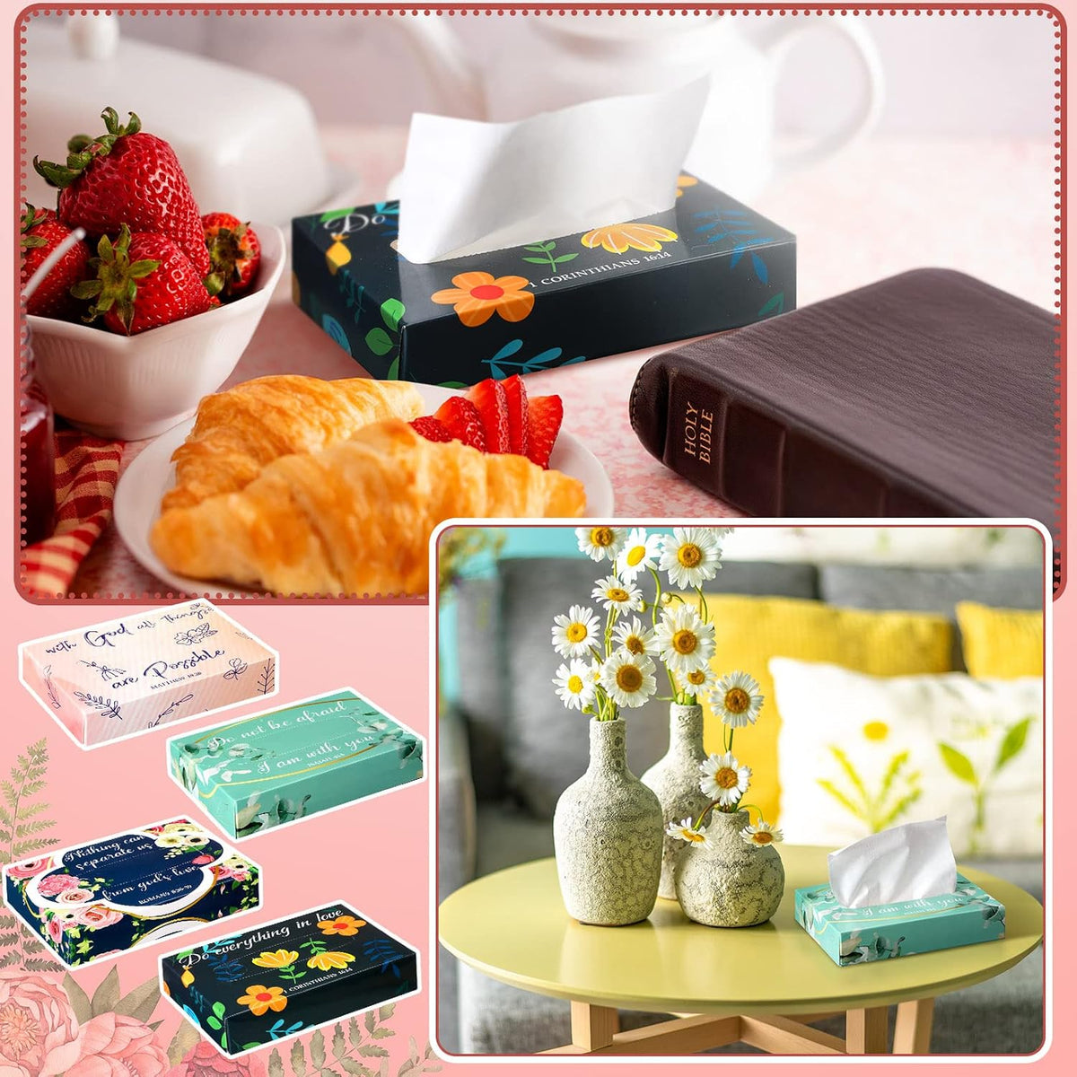 Yinder 24 Pcs Back to School Small Tissue Cube Box 960 Sheets, Religious