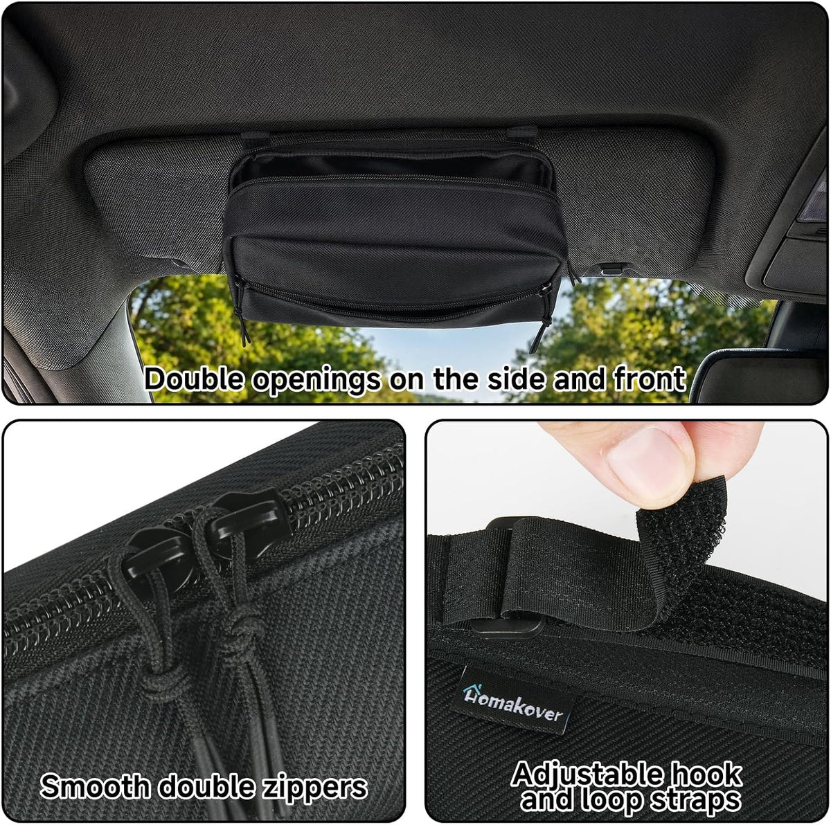 Homakover Car Tissue Holder for Visor, Adjustable Strap Napkin Holder for Visor, Carrying Case for Car Tissue, Fit Most Cars, SUV and Truck