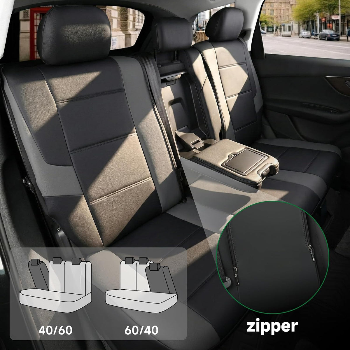 GIANT PANDA Full Set Seat Covers for Toyota RAV4, Corolla (2013-2026, Not Hybrid), Camry, Prius (2010-2026),Corolla Cross, 60/40 Split Rear & Front Protector, Faux Leather(Black+Gray)