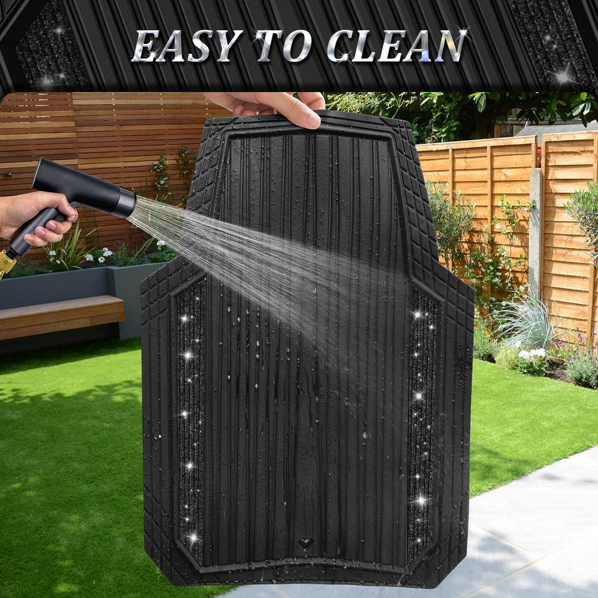 CAR PASS Bling Glitter Car Floor Mats Heavy Rubber Deep Water Proof, Black