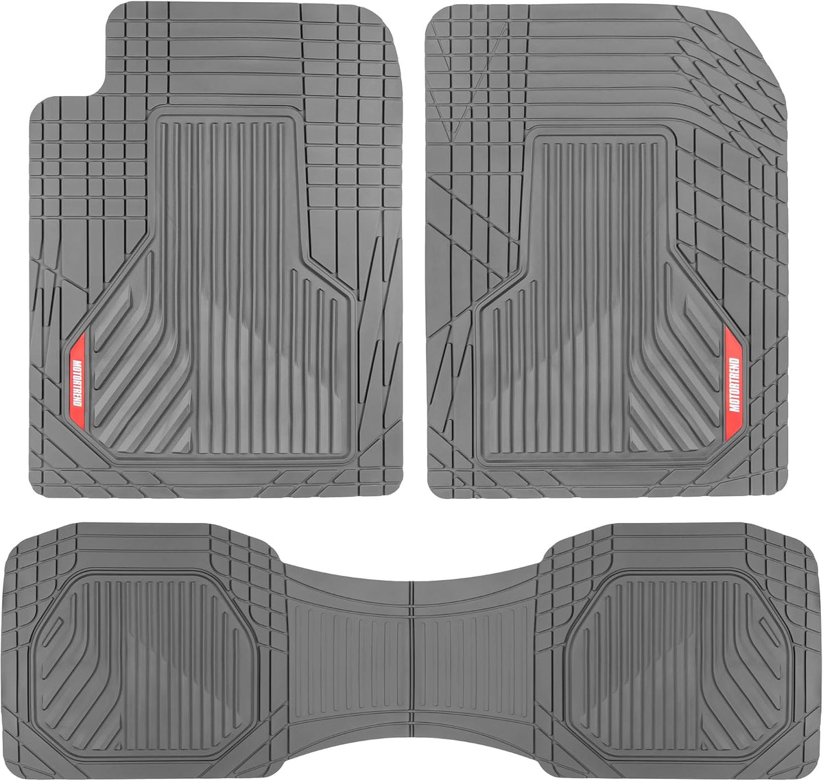 Motor Trend AdventureMax Car Floor Mats Full Set - Durable Rubber Floor Mats for Cars with Debris Capture Grooves, All Weather Interior Protection for Front and Rear with Non-Slip Backing, Black
